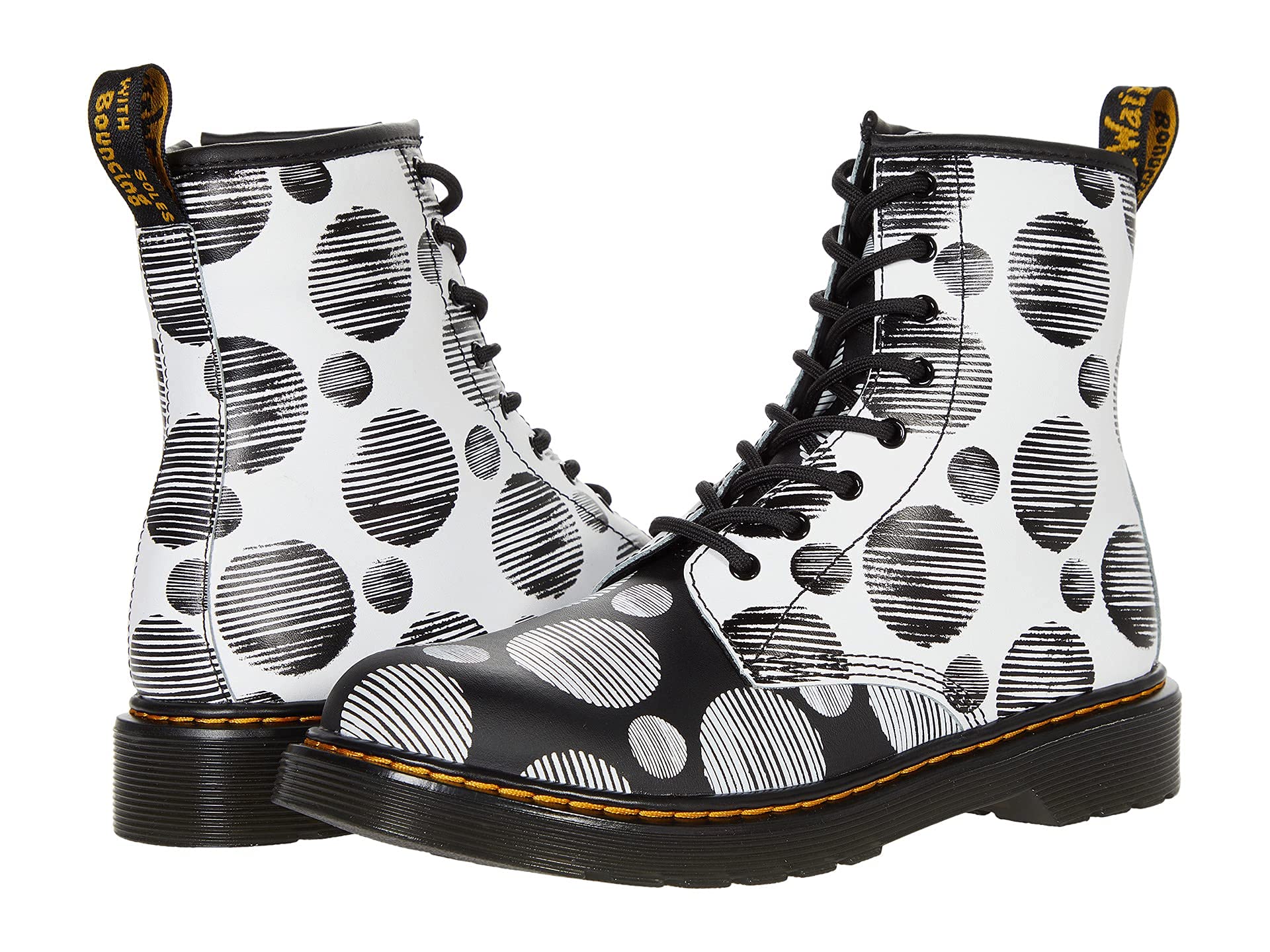 Dr. Martens Kid's Collection 1460 Lace Up Fashion Boot (Big Kid) - Boots for Kids - Leather Lining &amp; Upper Black/White Polka Dot K Hydro 5 UK (US 6 Big Kid) M