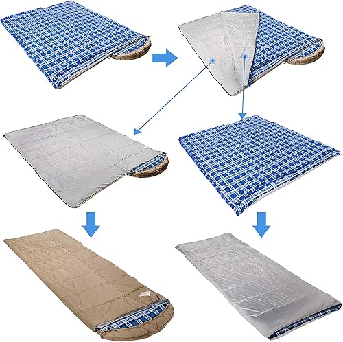 Miniatura 5 de Saco de dormir de lona de 0 grados para pesca, caza, viajes y campamento, especialmente en invierno frío al aire libre con forro de franela