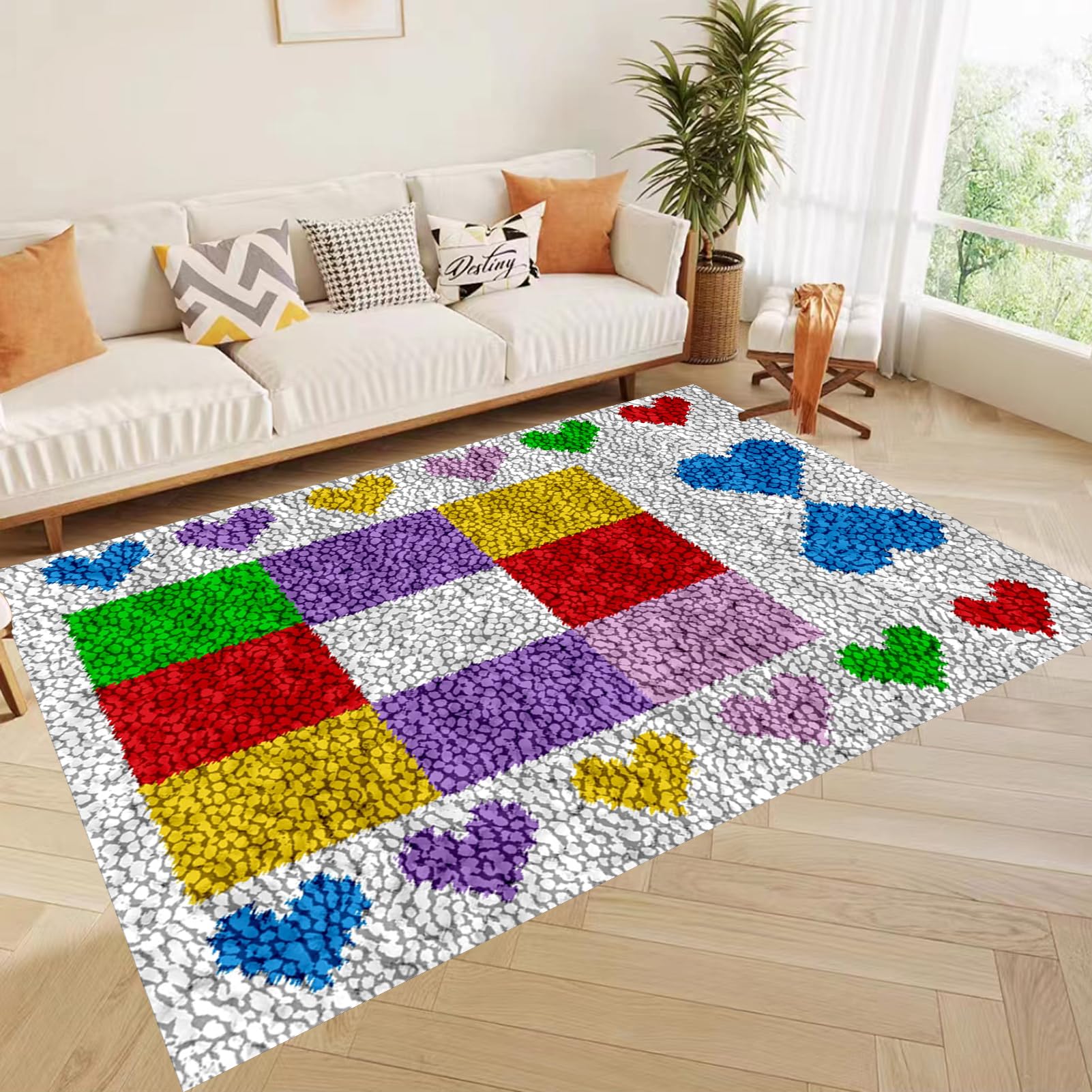 Kit per tappeto con gancio a scrocco, per adulti, fai da te, ricamo, con tela stampata, grande filato all'uncinetto, cuscino per pavimento, kit per la decorazione della casa, 69 x 102 cm