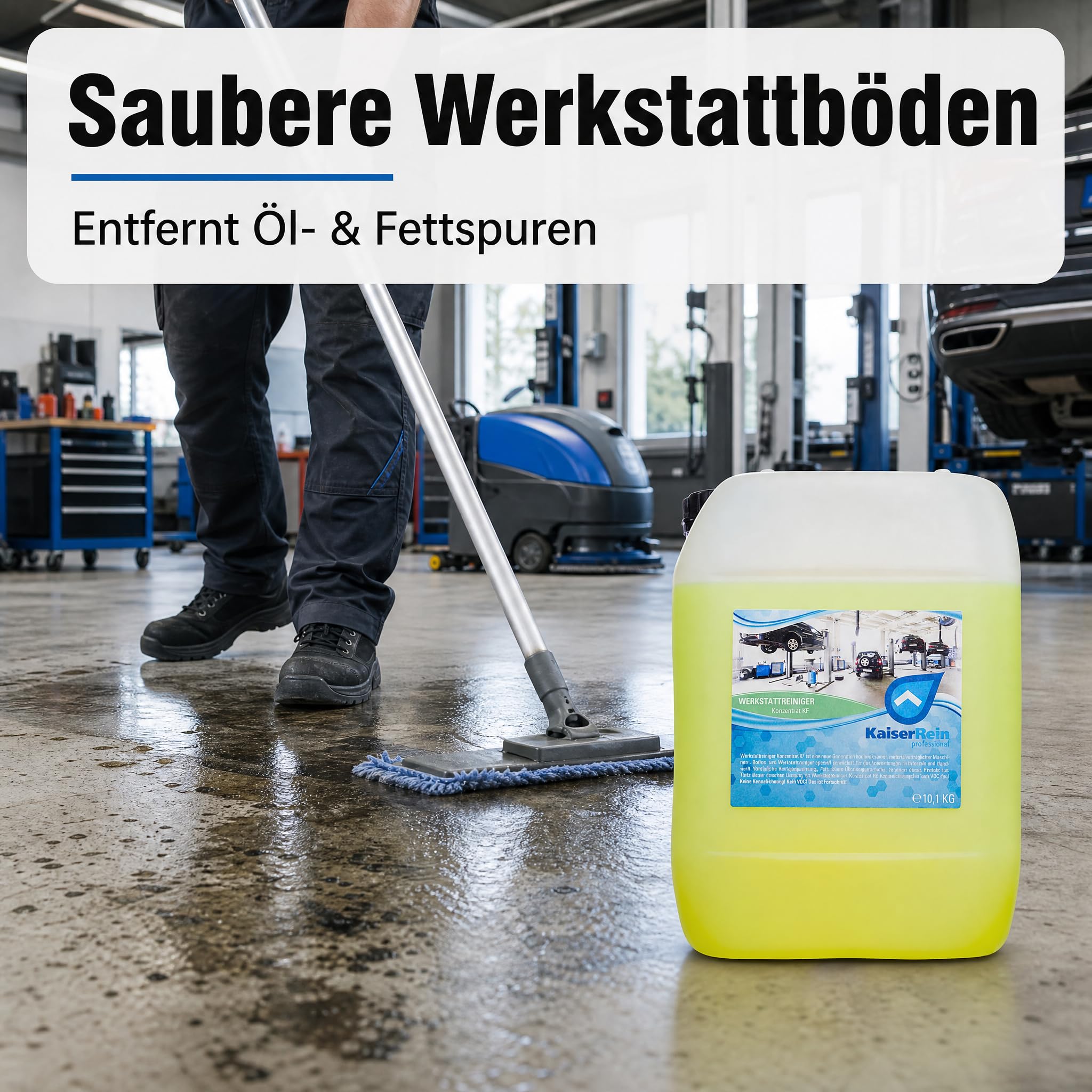 KaiserRein Werkstattreiniger Konzentrat 10 l, Industriereiniger für Boden, Maschinen und Fahrzeuge, universal einsetzbarer Maschinenreiniger/Kaltreiniger, kennzeichnungsfrei & VOC-frei Made in Germany