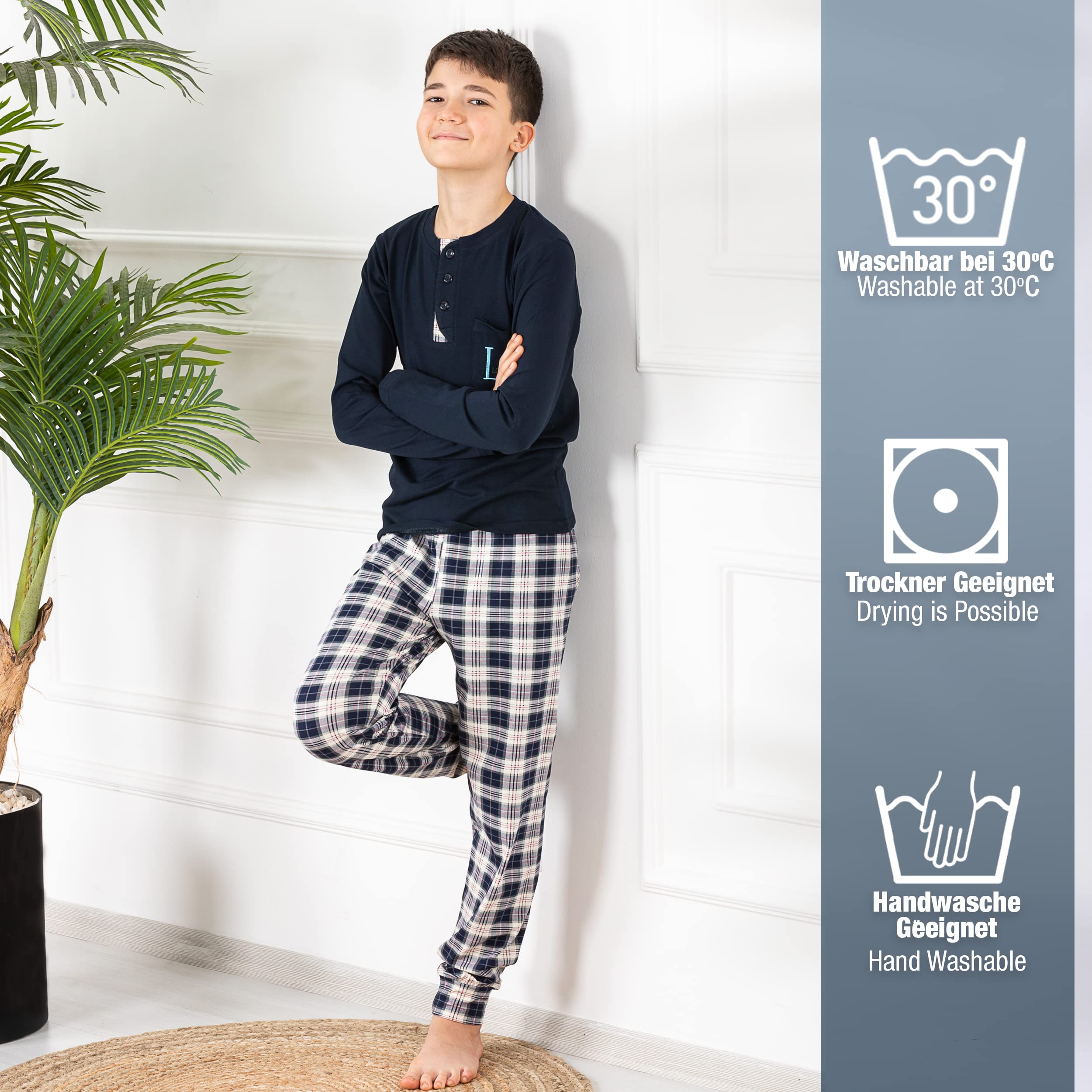 LOREZA ® Pyjama pour garçons Coton Ensemble Deux pièces Costume de Maison vêtements de Nuit Manches Longues