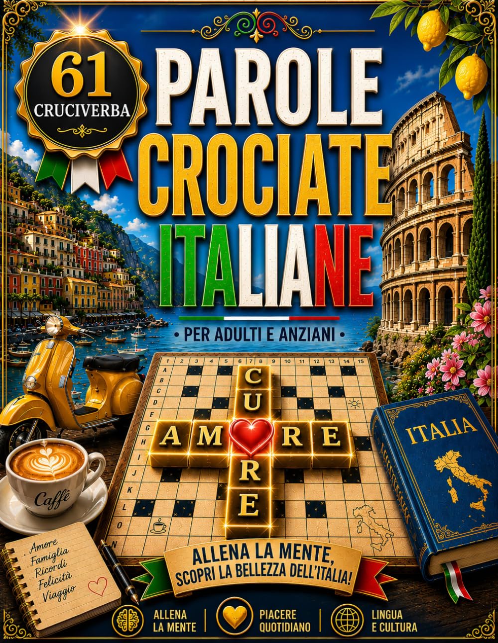 Parole Crociate Italiane per Adulti e Anziani – Cruciverba Facili con Caratteri Grandi, +1000 Parole con Soluzioni: Libro di Enigmistica Italiana – Giochi di Parole Rilassanti e Facili da Leggere