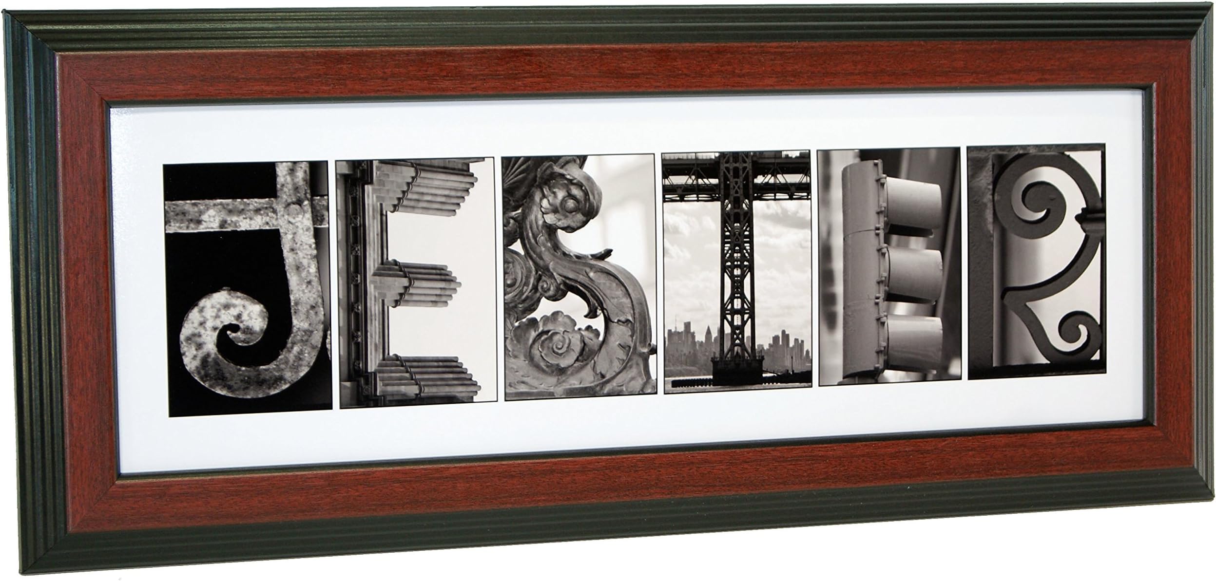Creative Letter Art Personalized Name created with Black and White Architectural Alphabet Photographs including 8 by 20 inch Frame for Personalized Gift, Wedding, Graduation, Anniversary, Baby Name