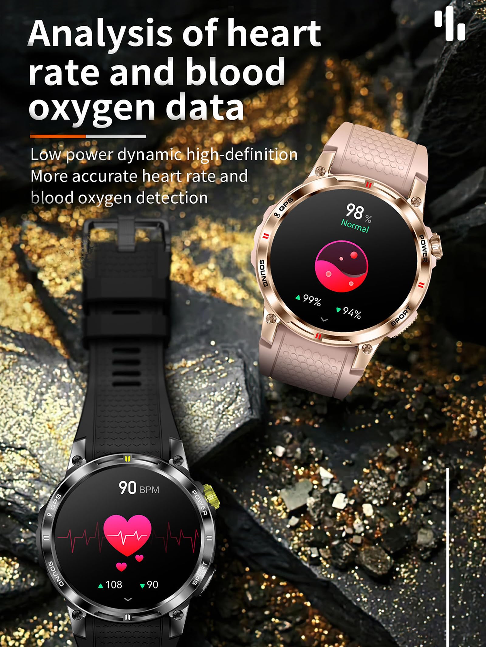 Montre connectée GPS pour homme et femme - Montre intelligente avec fonction téléphone - Podomètre - Montre militaire d'extérieur avec boussole - Montre de sport - Montre de sport - Montre de course