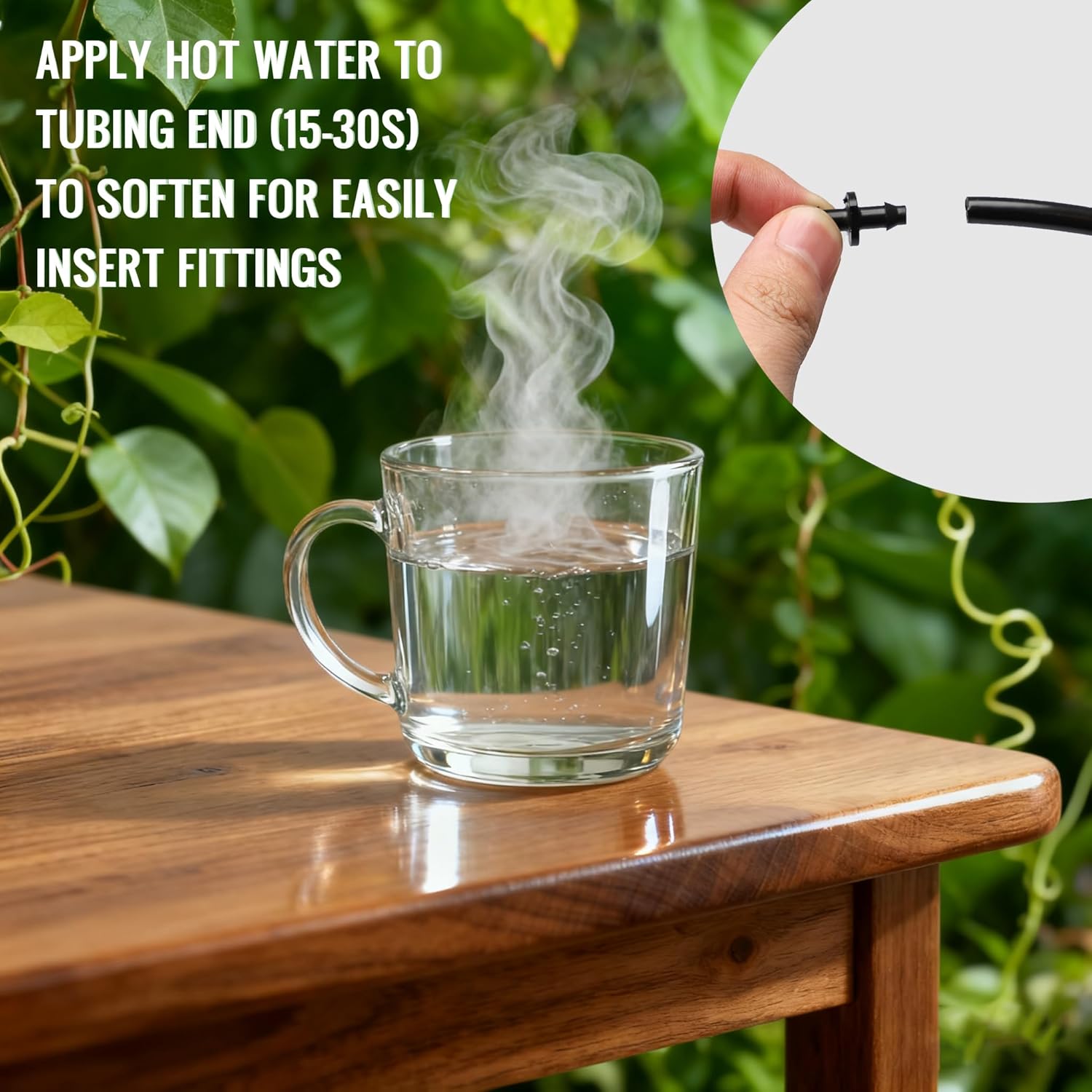 MIXC 1/4" Irrigation Dripline Tubing (100 Ft Roll), Saving 80% Water, 6" Emitter Spacing, 0.5 GPH Emitters Built-In Drip Irrigation Line with 1/4" Fittings Included, Black