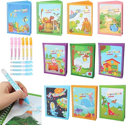 Paquete de 10 libros reutilizables para colorear de agua para niños pequeños, sin desorden para colorear para niños pequeños, libros de pintura con