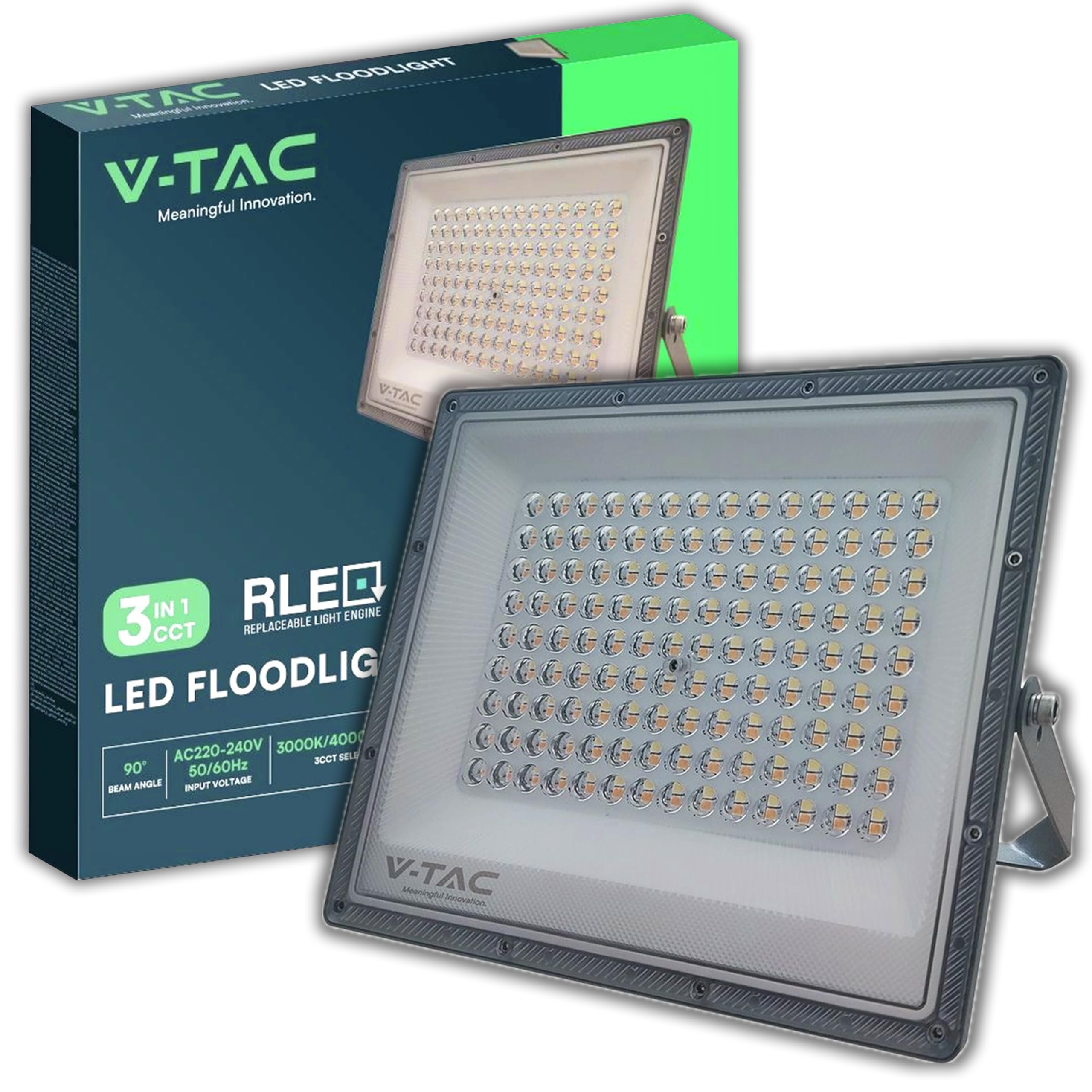 V-TAC Faro LED da Esterno 100W - [Chip Samsung + Tecnologia RLE] - 8150 Lumen - IP65 - Proiettore Faretto LED Nero Casa, Giardino, Garage, Magazzino - Luce CCT 3 IN 1 Calda, Fredda o Naturale