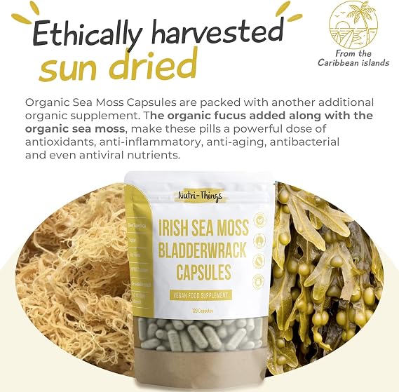 Sea Moss Capsules | Vegan Superfood | Metabolism and Energy Boost | Great Alternative to Gel, Gummies & Raw Irish SeaMoss | 120 Capsules