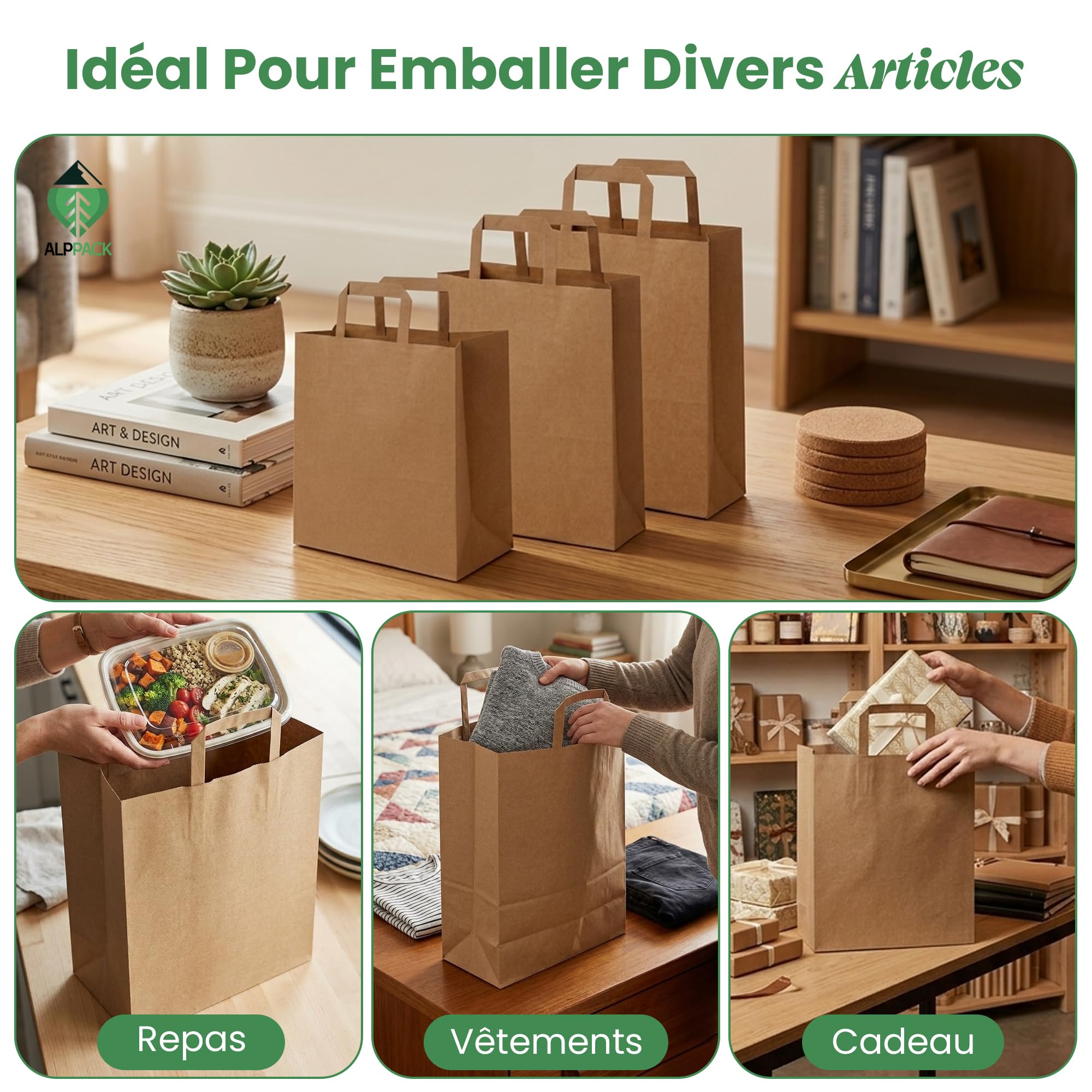 Bolsa Kraft con asas - 250 bolsas de papel Kraft 22 + 10 x 28 cm - Bolsa de regalo resistente para cumpleaños, Navidad y Pascua - Papel Kraft reciclable para tienda y embalaje