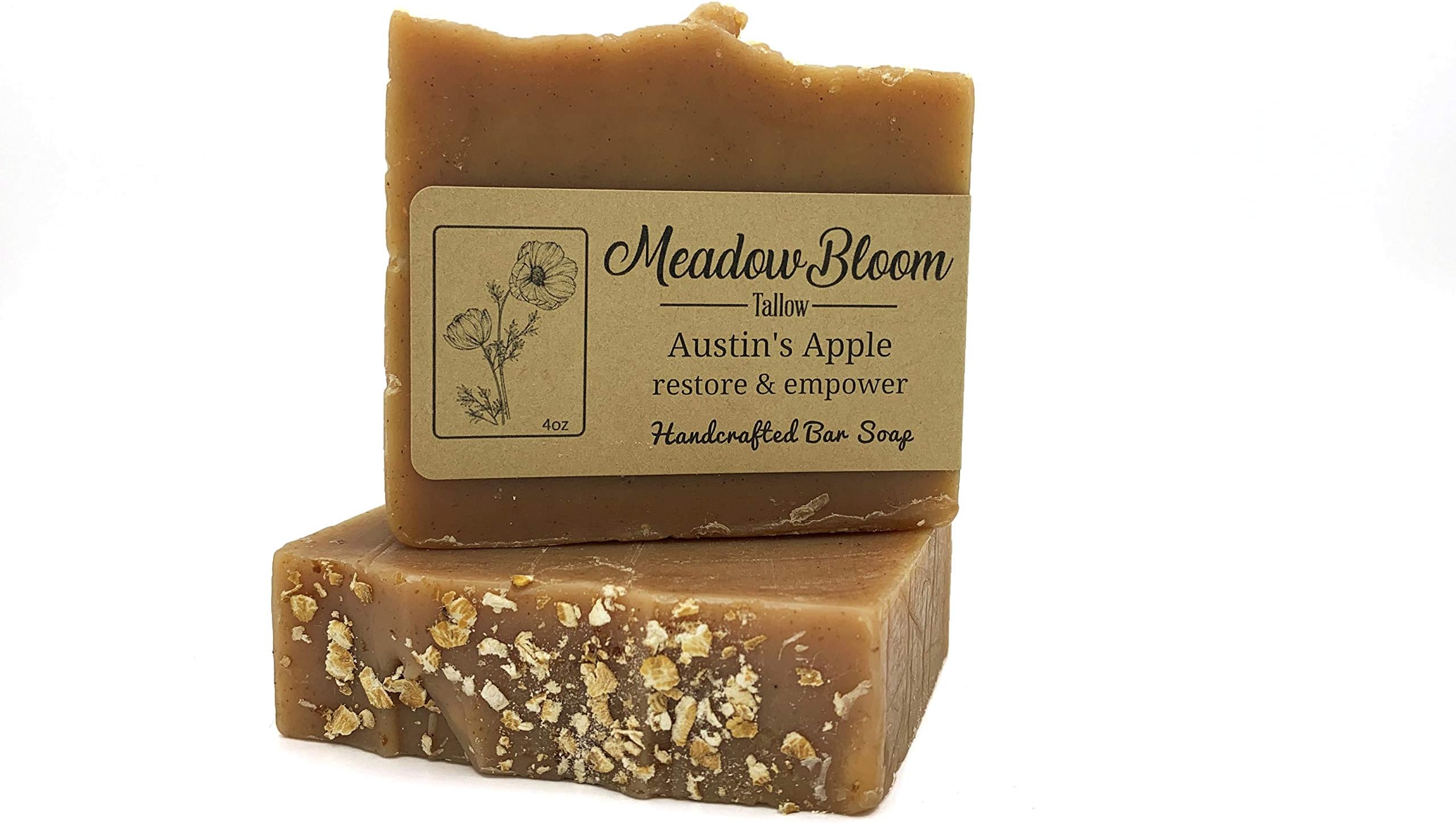 EST'D 2004 HC Meadow Bloom Tallow Bar Soap - Apple 2 Pack - Made with All Natural 100% Grass Fed Tallow Handmade Soap Bar - Great for Face or Body Soap