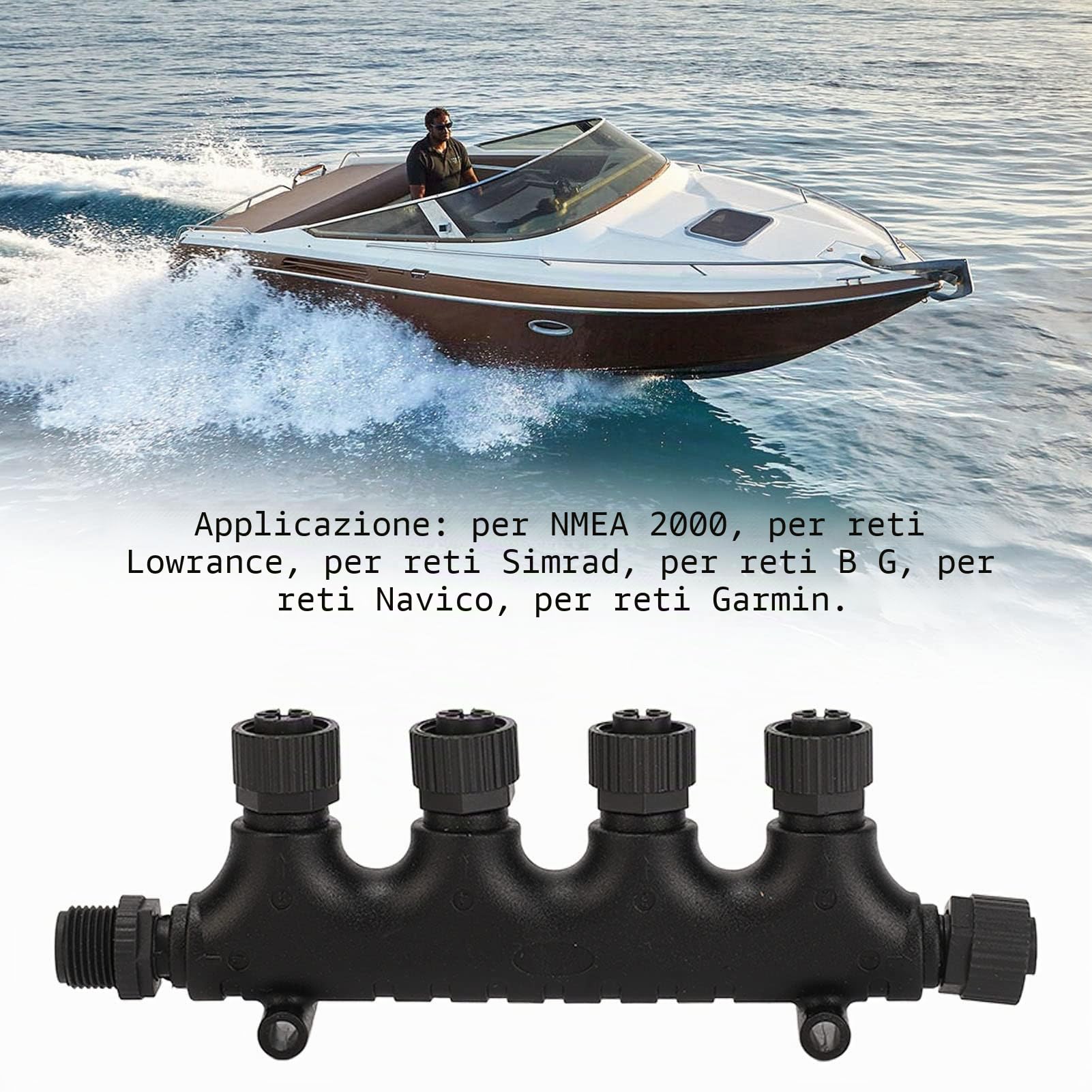 Akozon Connettore NMEA 2000 T, per NMEA 2000 N2K 4 Porte Connettore a T M12 5 Pin IP67 Impermeabile per Reti Lowrance