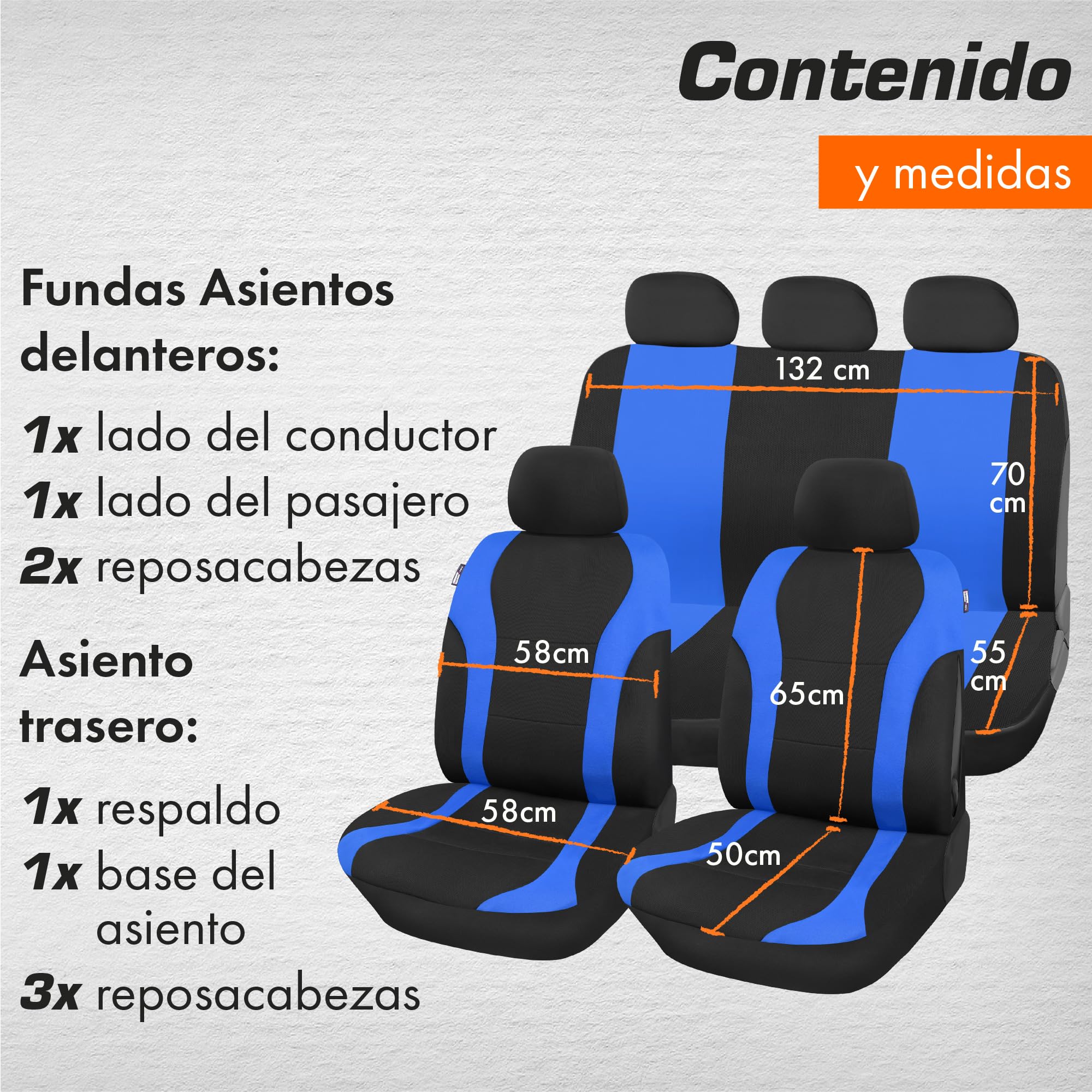 Upgrade4cars Fundas Asientos Coche Universales Negro Azul | Universal Funda de Asiento para Delantero y Trasero