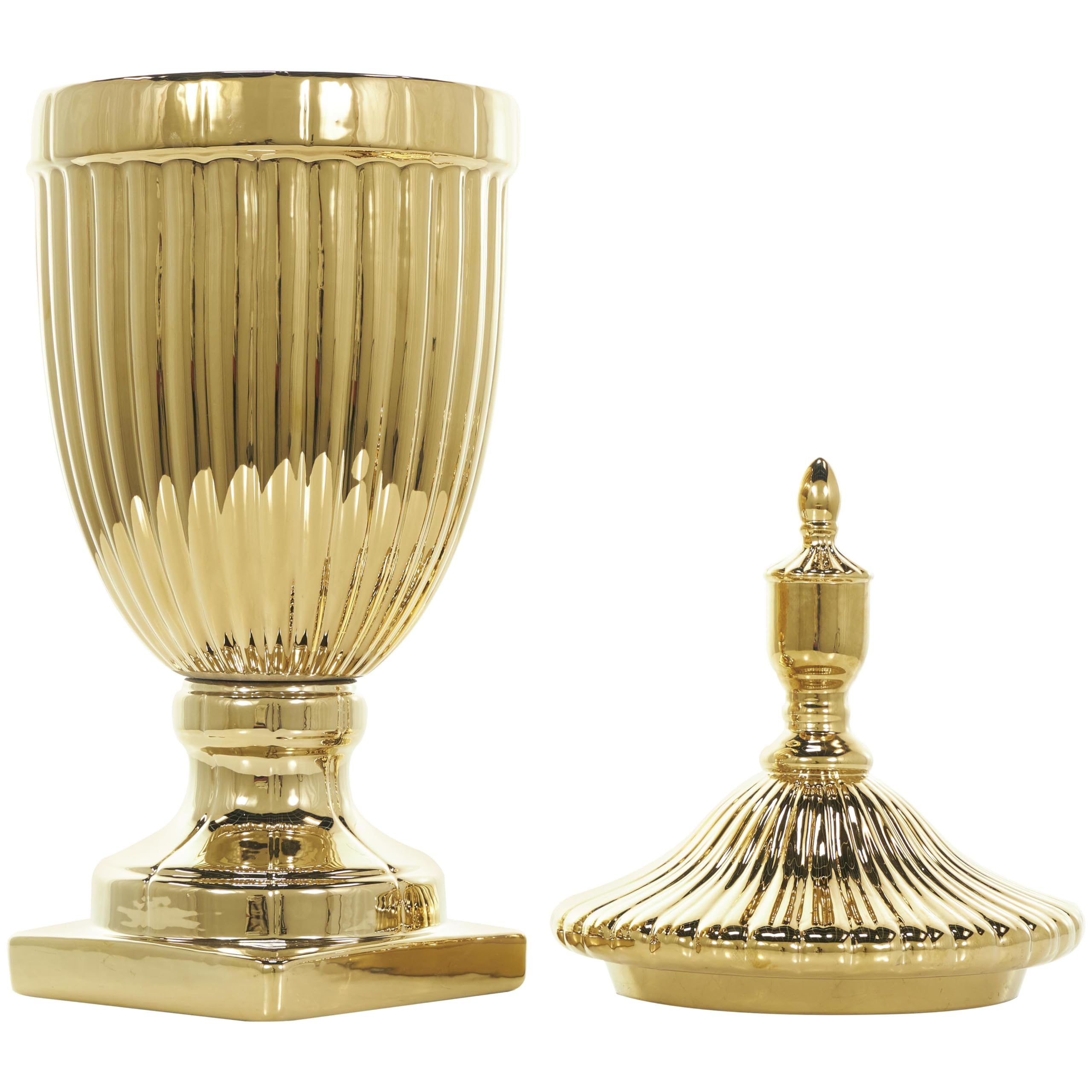 Deco 79 Ceramic Living Room Decorative Jars Tall Decorative Container with Grooves, Jar with Lid 10