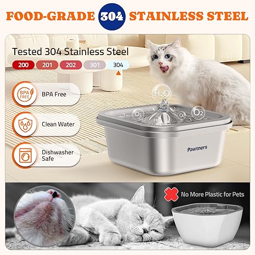 Miniatura 2 de Fuente de agua para gatos Acero inoxidable Fuente de agua para mascotas de 4L140 oz Interior, Dispensador automático de beber para perros,