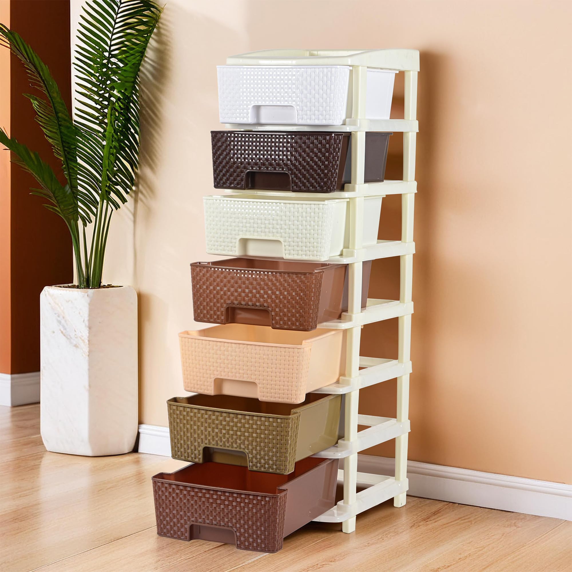 Kuber Industries 7-Layer Plastic Modular Storage Drawer for Home, Kitchen & Office | Large Chest of Drawers Racks for Storage Multipurpose Dress & Toys Organizer for Kids Room | Multi Brown-image-47