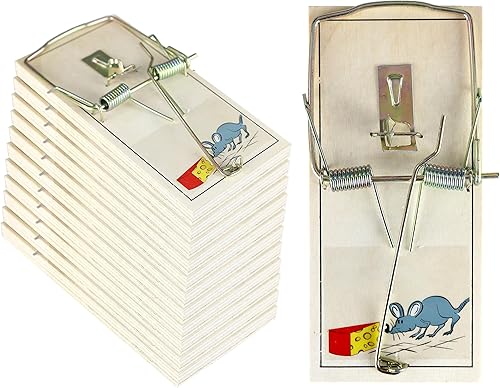 Juego de 12 trampas para ratas a granel, mecanismo confiable de doble resorte con base de madera resistente y placa de metal para interiores y