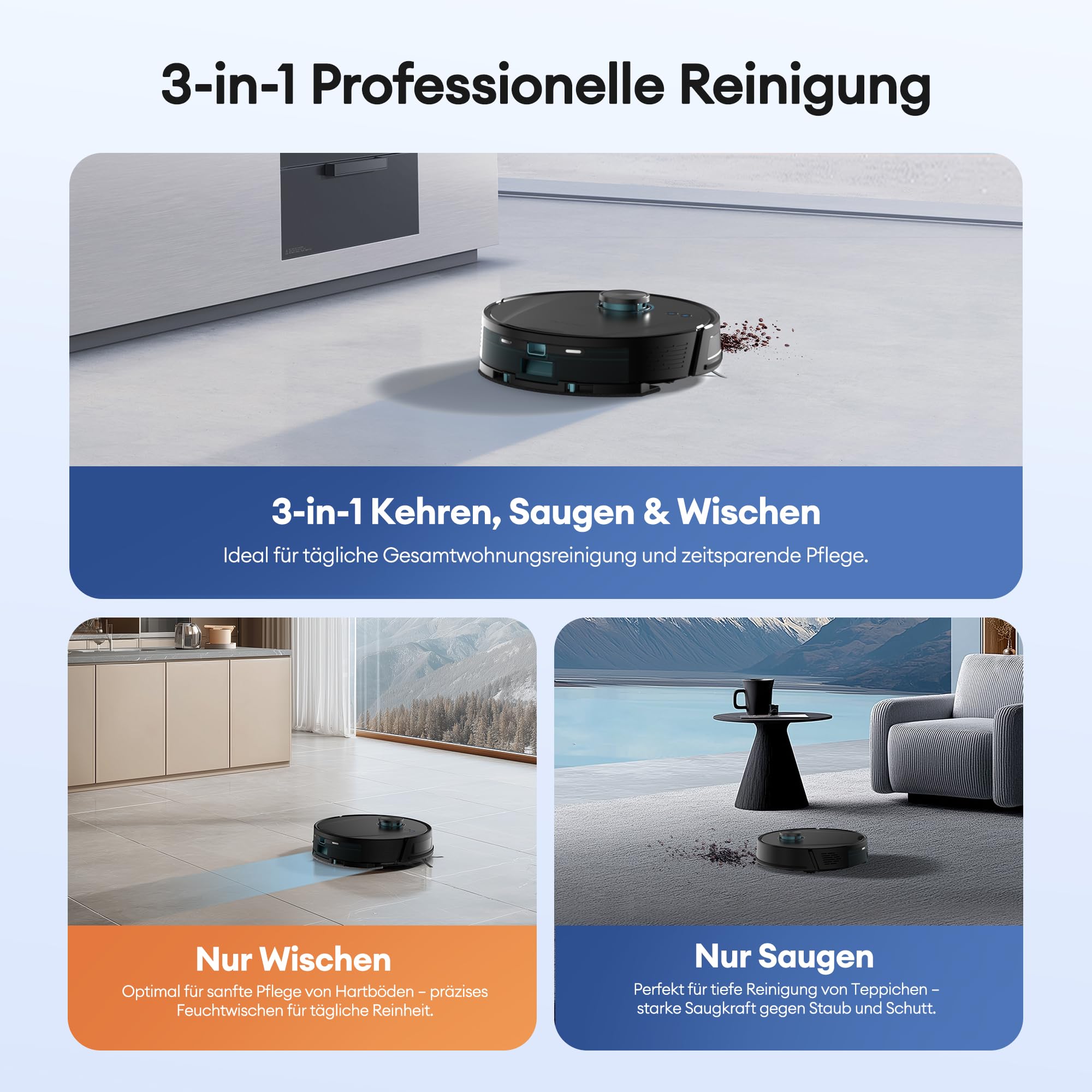 Ultenic Saugroboter mit Wischfunktion, 10000Pa 200Min Staubsauger Roboter mit Absaugstation 3,5L, LiDAR Navigation, 4-in-1 Saug und Wischroboter für Teppich Tierhaare Böden, APP Steuerung