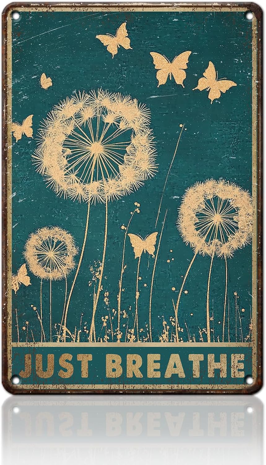 PEACHGARDEN Letrero de metal con diseño de diente de león y mariposas, diseño vintage de diente de león y mariposas, para oficina, sala de estar,