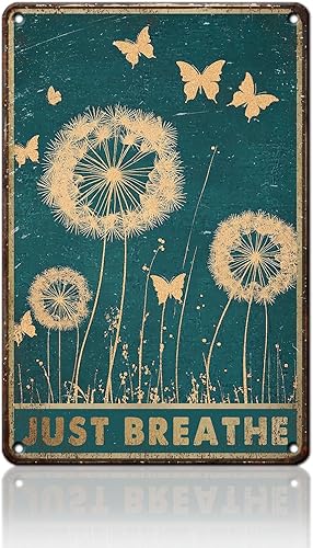 PEACHGARDEN Letrero de metal con diseño de diente de león y mariposas, diseño vintage de diente de león y mariposas, para oficina, sala de estar,