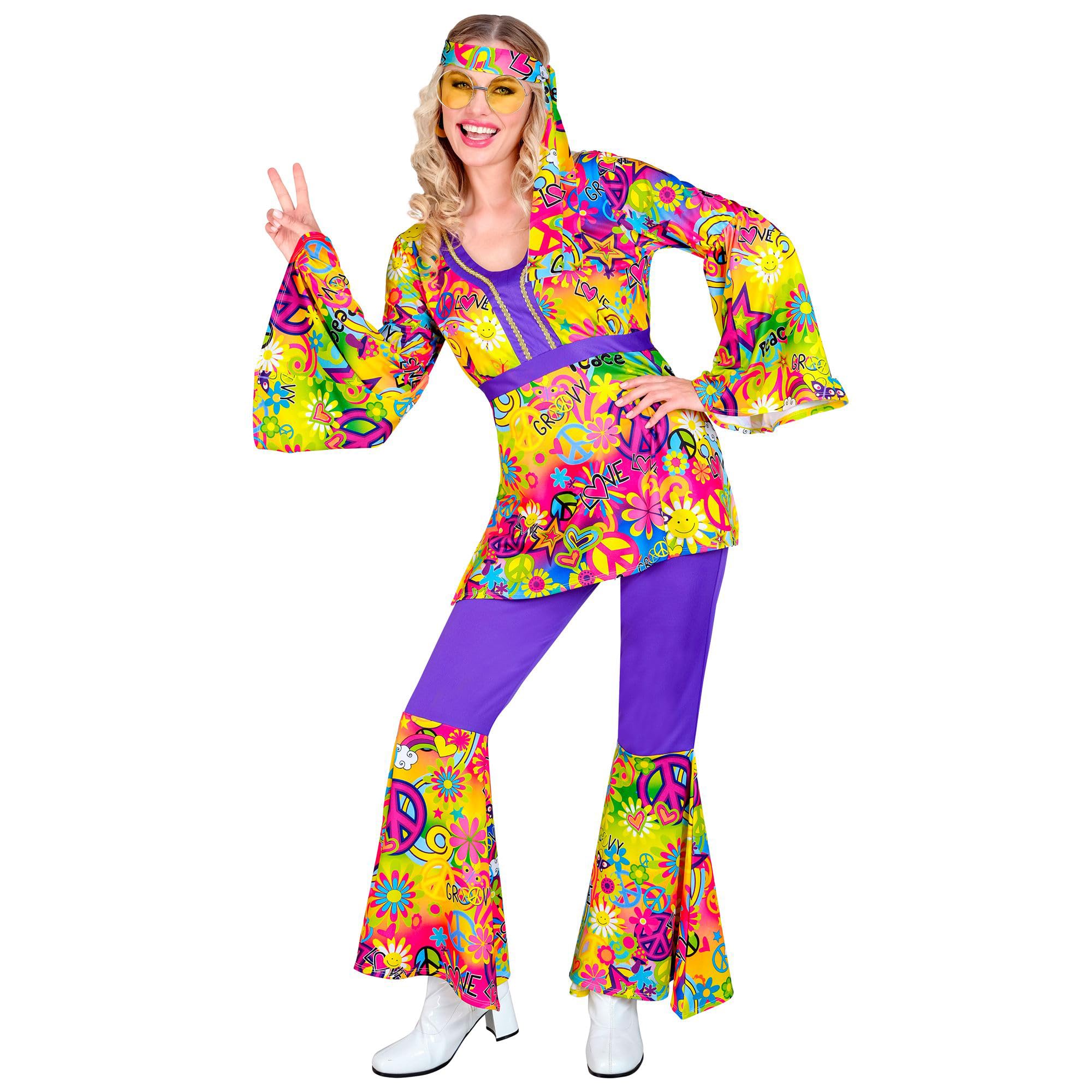 W WIDMANN MILANO Party Fashion - Costume 60s Hippie Style, Reggae, Flower Power, Disco Fever, Schlagermove