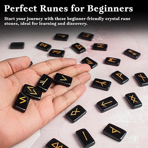 Miniatura 10 de Crocon Runas de cuarzo transparente con forma de rectángulo con alfabeto Futhark de saúco grabado, 25 piezas, juego de runas de cristal de