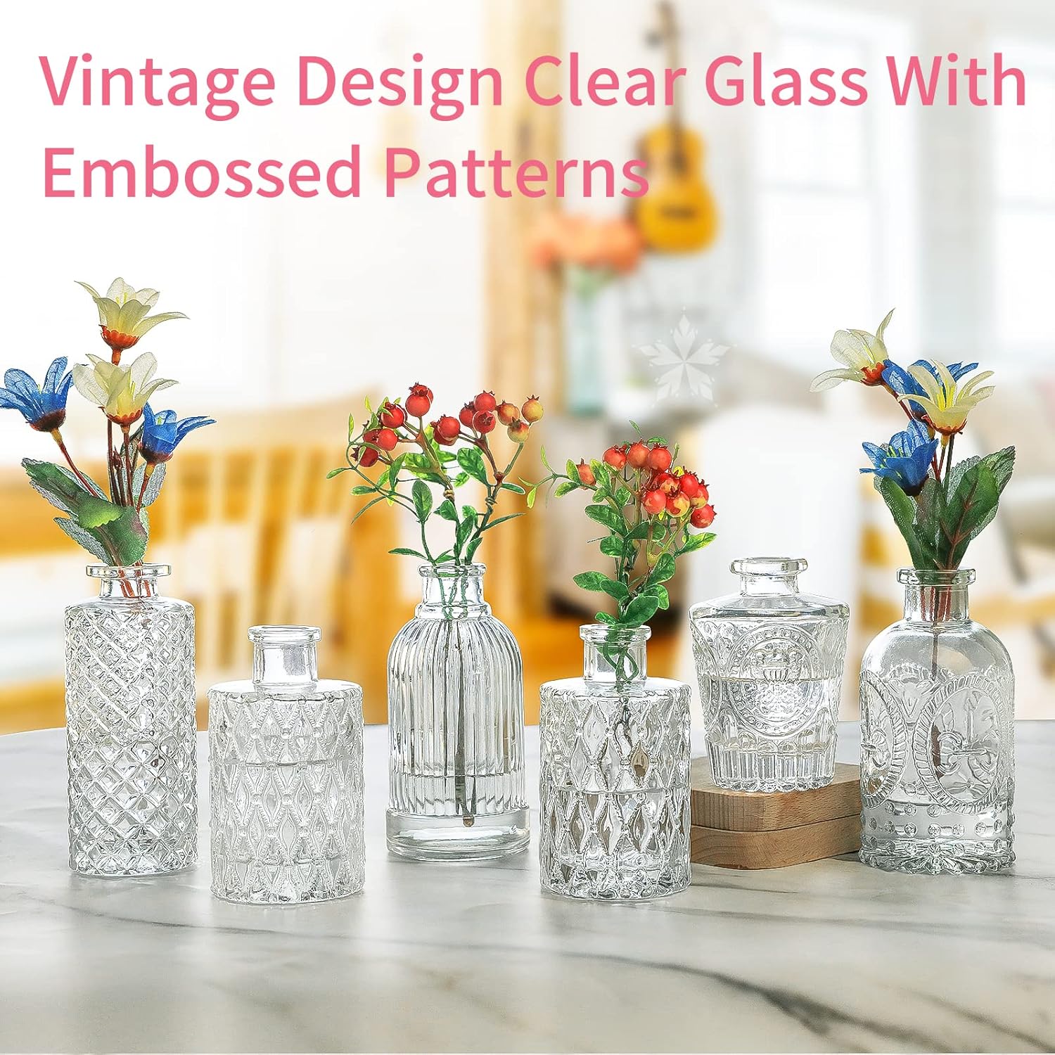INFTYLE Vintage Flower Vase Set of 24, Clear Glass Bud Vases for Decor, Wedding, Party