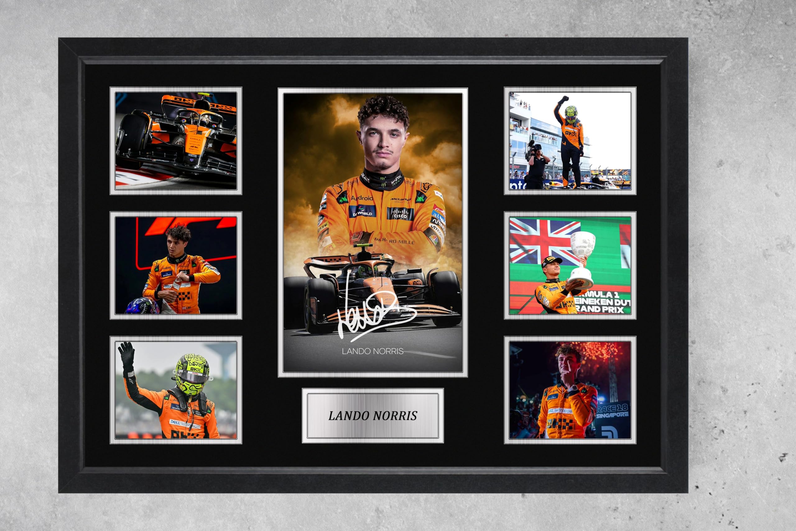 Iconic Motorsport British Racing Driver Lando Norris, Formula One, A4 Black Framed Wall Art Print 31 x 23 cm