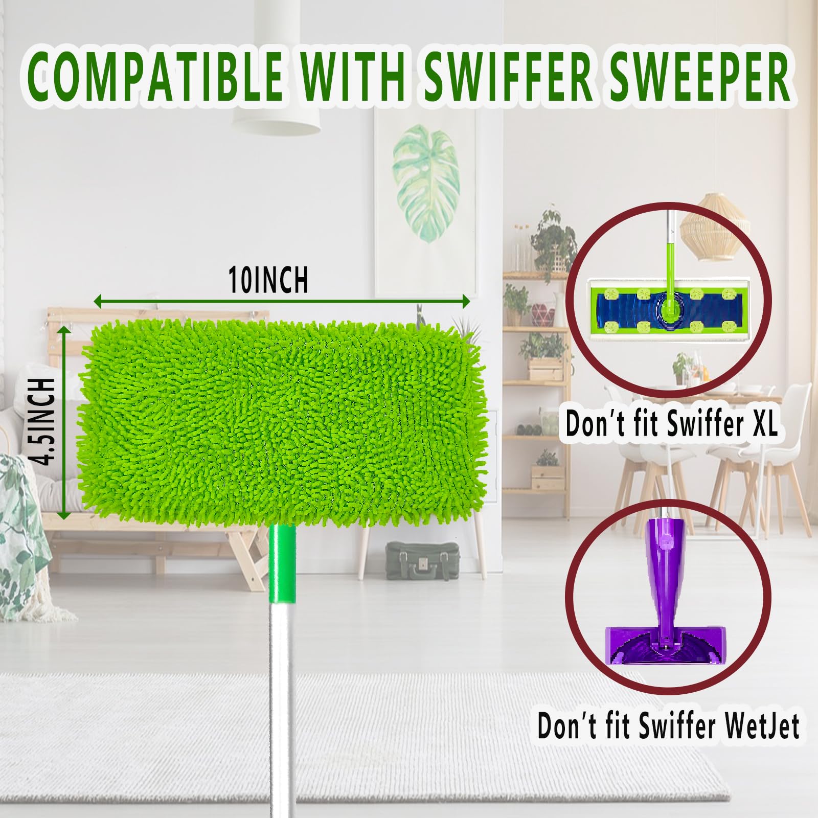 Podkładki do mopa z mikrofibry wielokrotnego użytku, nadające się do prania, kompatybilne z wkładami Swiffer Sweeper, suche ściereczki do zamiatania, zamiennik głowicy mopa, do czyszczenia w
