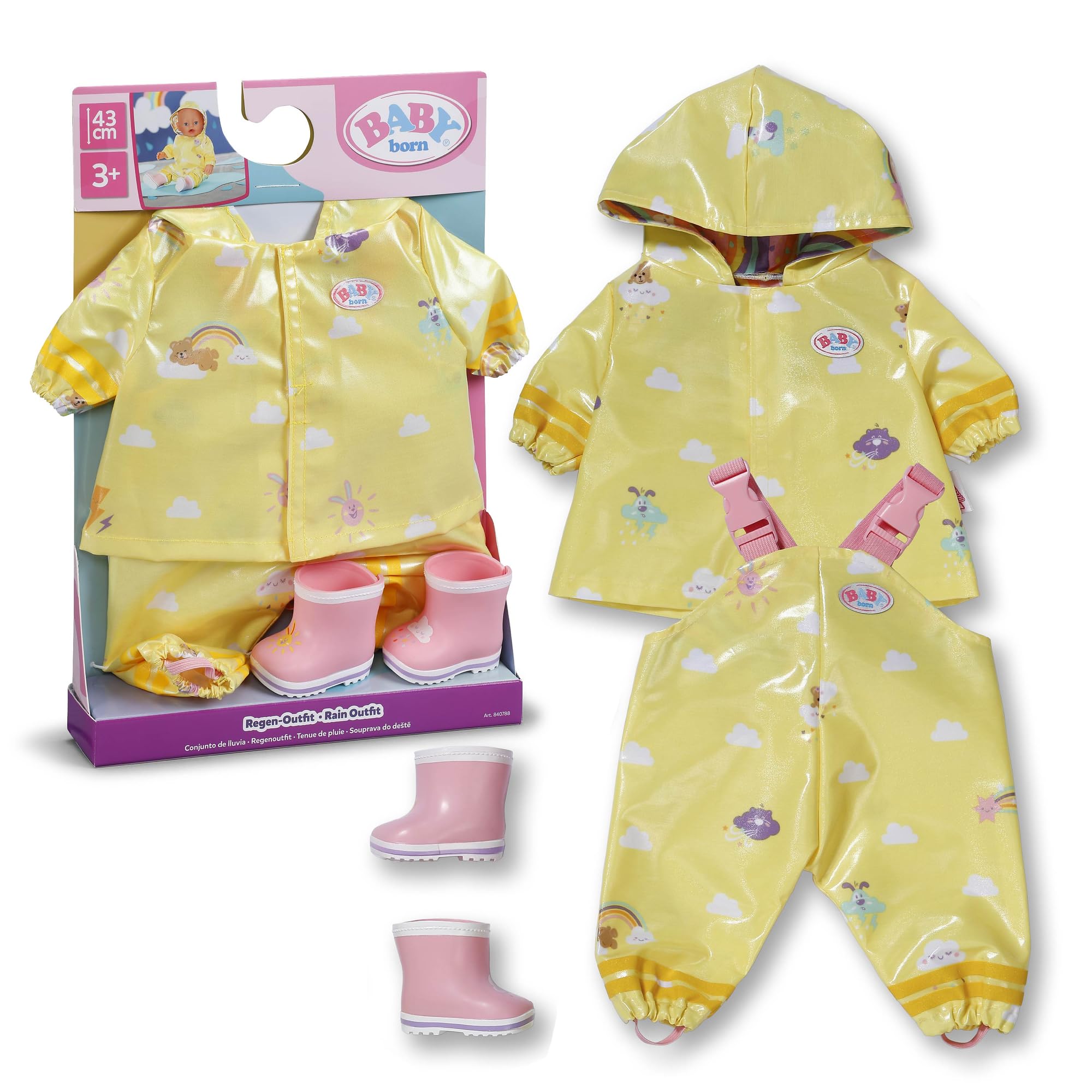 BABY born Rain outfit with raincoat, rain pants and rubber boots for 43 cm dolls