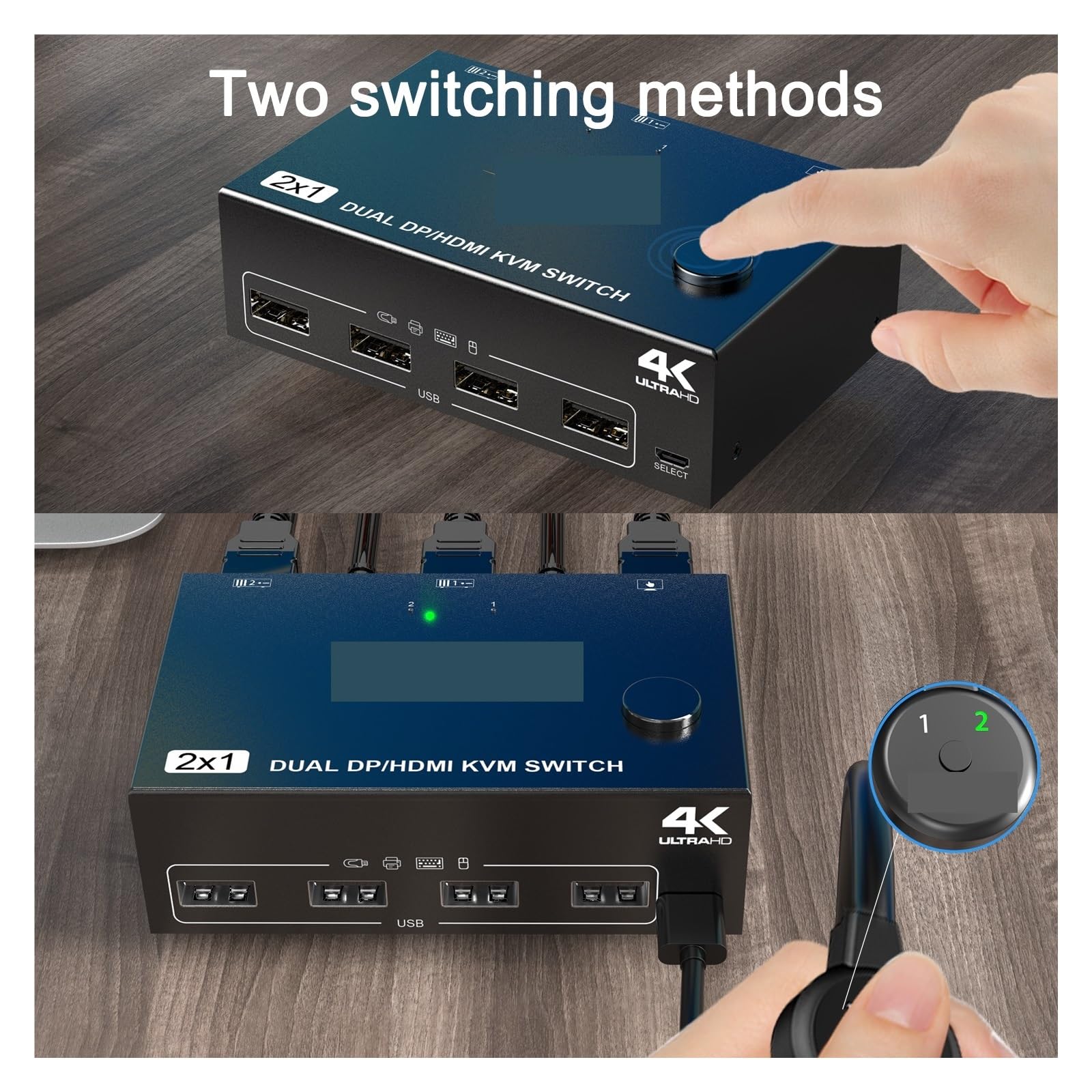 Podwójny monitor KVM przełącznik HMI i DP 2 porty 4K przy 60 Hz HMI DP rozszerzony przełącznik wyświetlacza dla 2 komputerów udostępnij 2 monitory