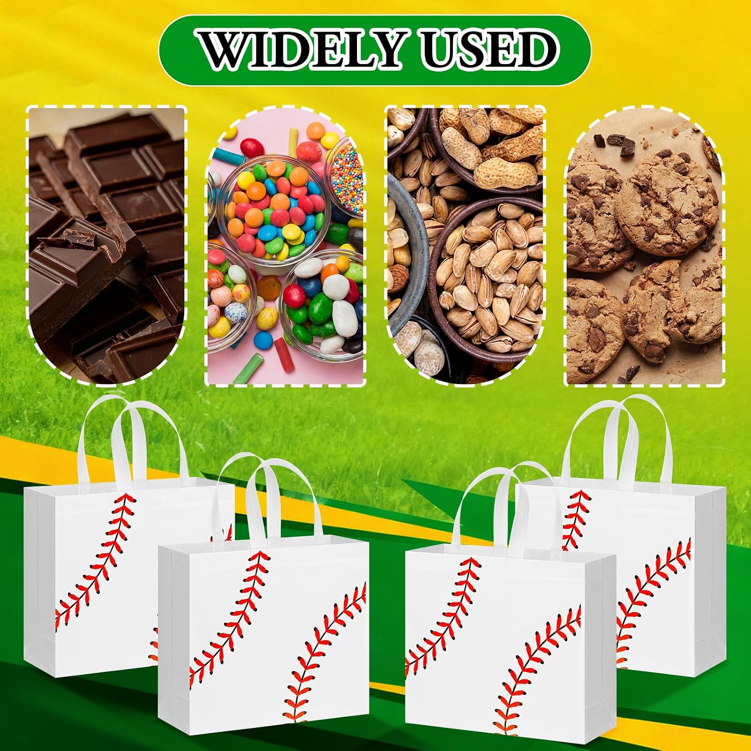 Locmeo 15 Pcs Baseball Gift Bags with Handles Reusable Goodie Treat Non Woven Tote Bags 12.6"x5.1"x11" Large End of Season Party Favors for Senior Night Coach Appreciation Gifts