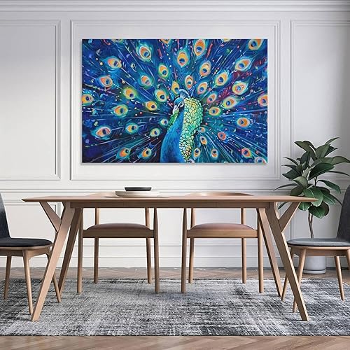 Miniatura 5 de Lienzo de pavo real con diseño de animales, póster de pintura de pájaros, decoración de pared para dormitorio, oficina, sala de estar, decoración