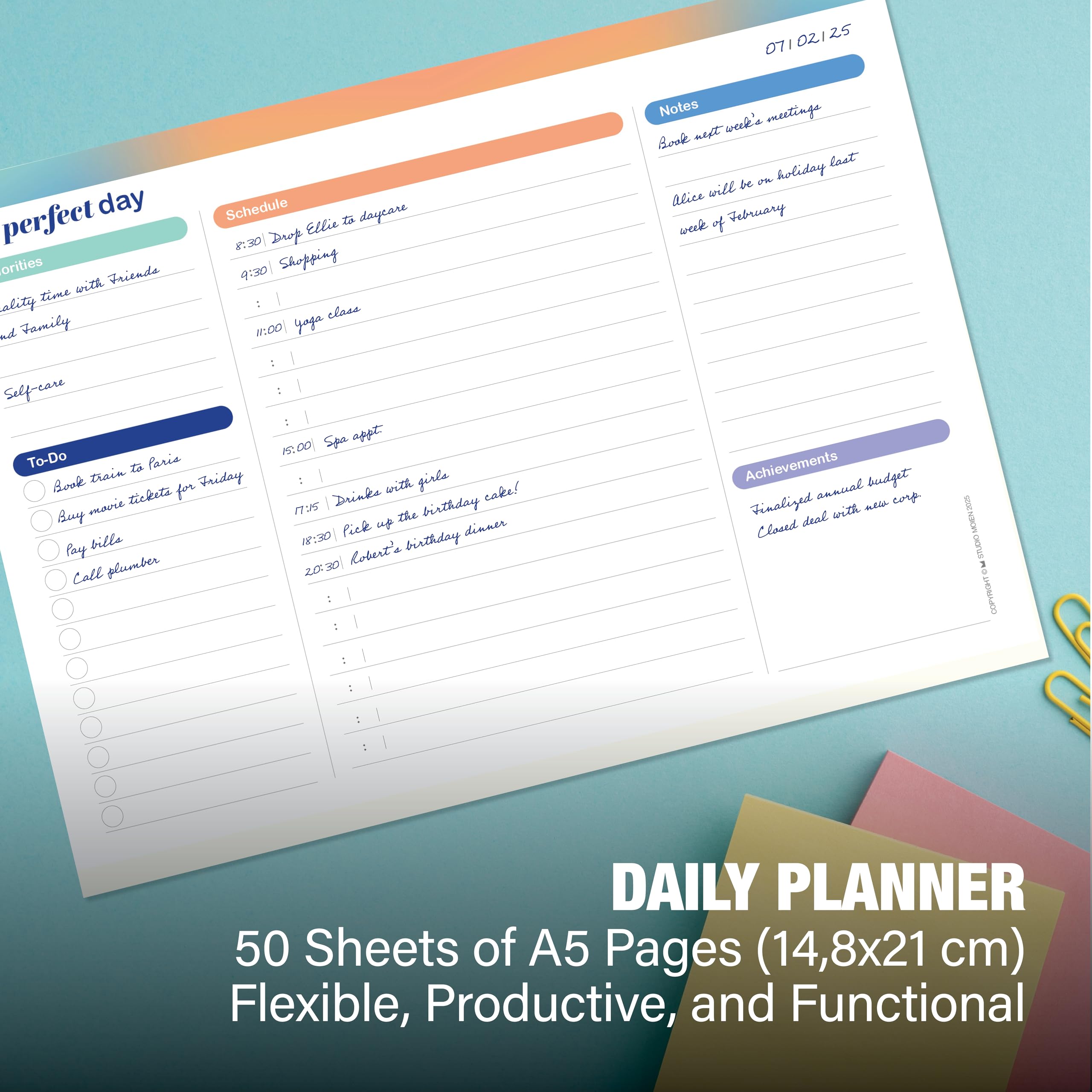 A5 Daily Planner Pad - 50 Undated Tear-off Sheets, English - Image 2