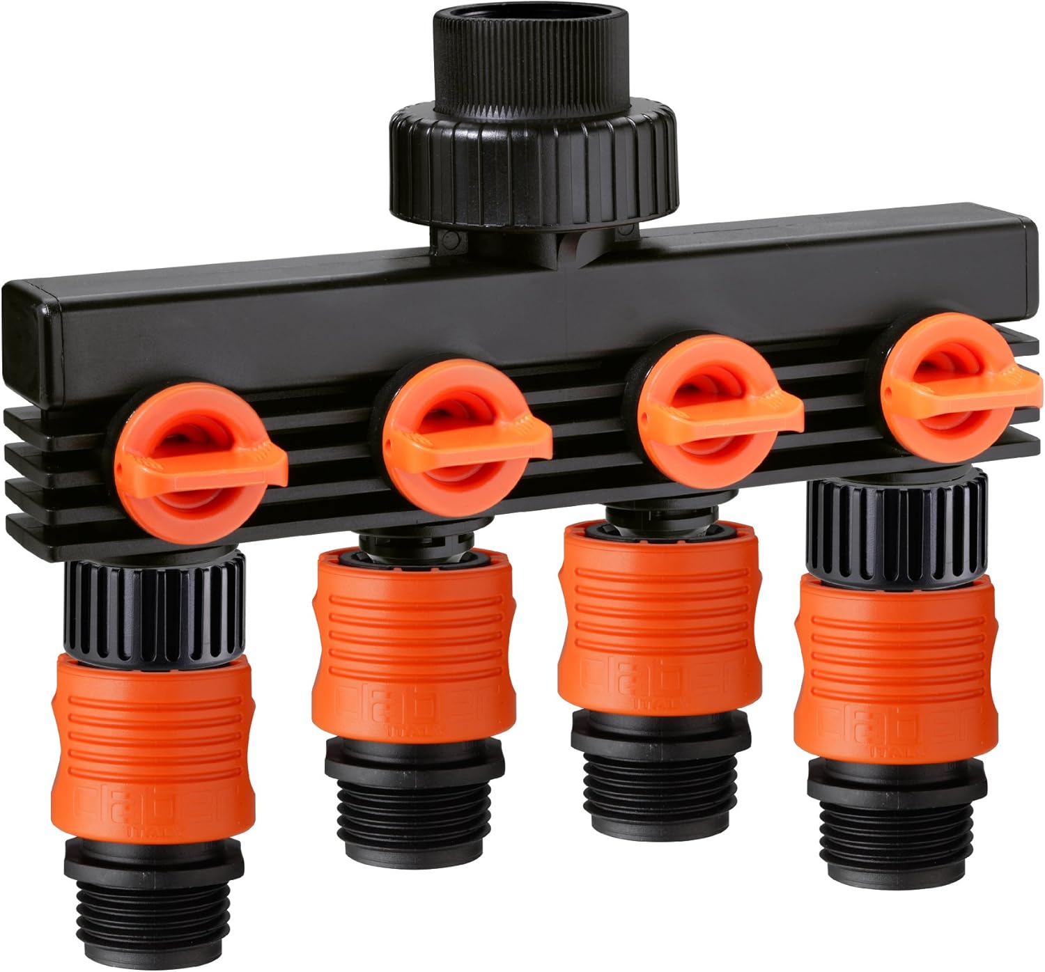 Claber 8581 4-Way Shut Off Manifold, Adapter, Black, Orange