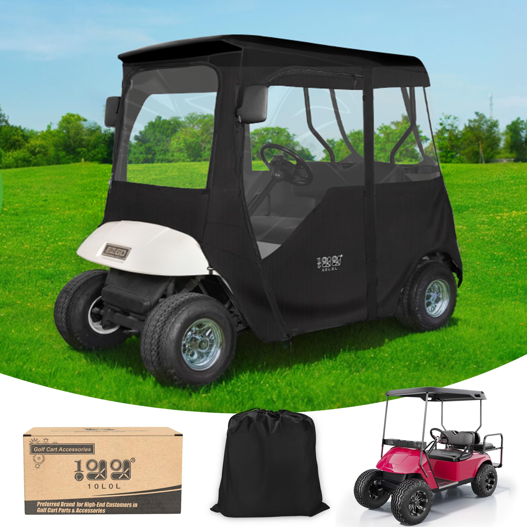 Photo 1 of 10L0L 2 Passenger Golf Cart Driving Enclosure for EZGO TXT/RXV Model, 4-Sided Clear Window 600D Rain Cover All Weather Windproof Waterproof Snow-Proof - Deluxe Edition