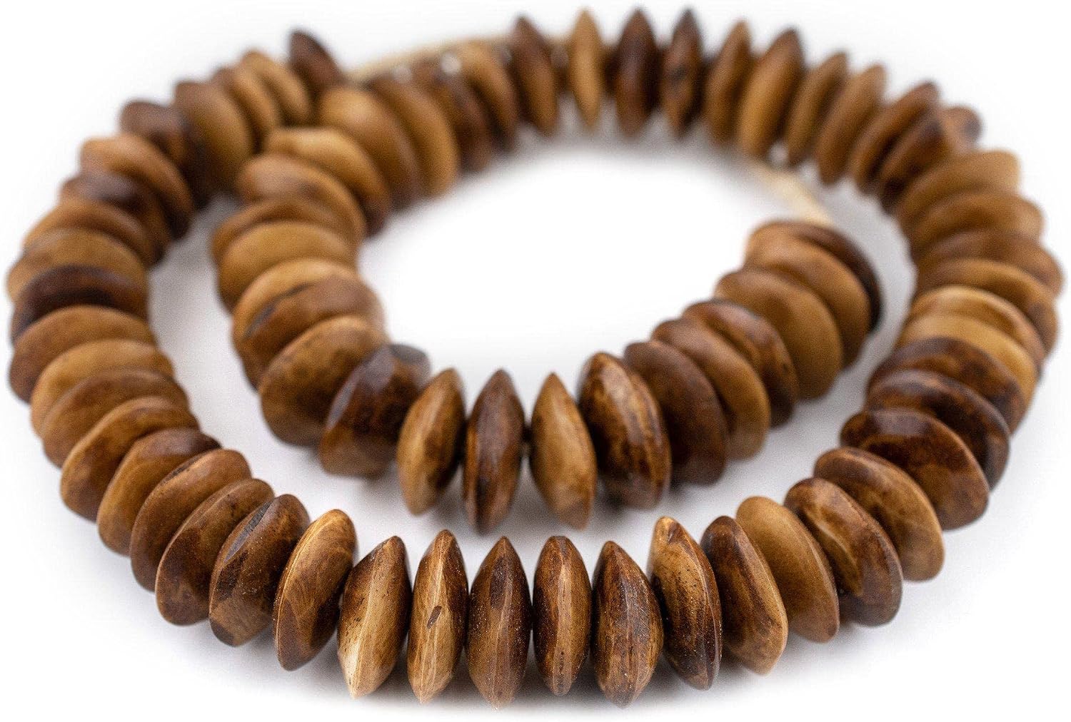 The Bead Chest Brown Bone Beads - Full Strand of Fair Trade African Beads (Saucer, Brown)