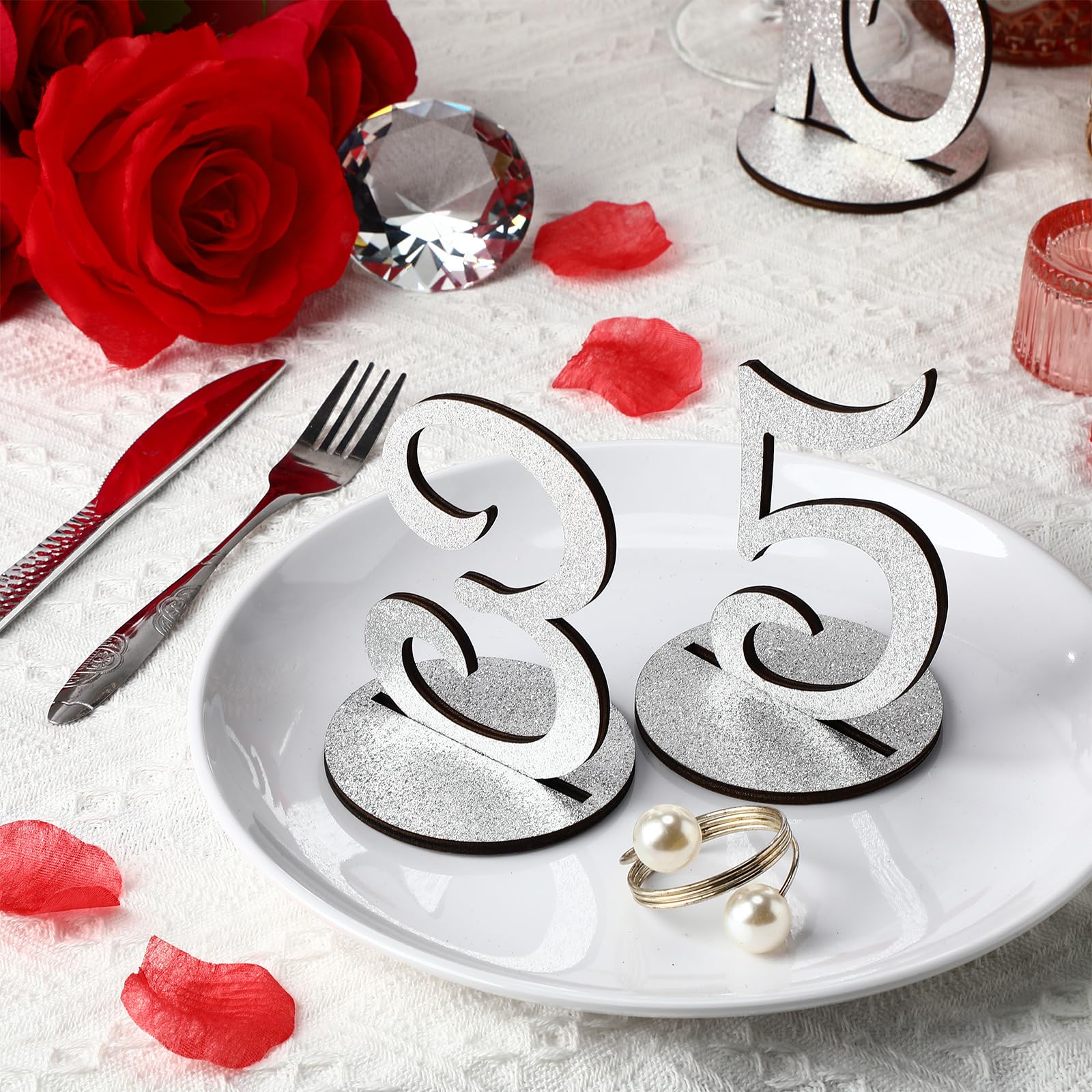 Números de mesa con purpurina del 1 al 25 números de mesa de boda, números de mesa de madera para recepción de boda, números de asiento de pie con base de soporte para bodas, fiestas, eventos,