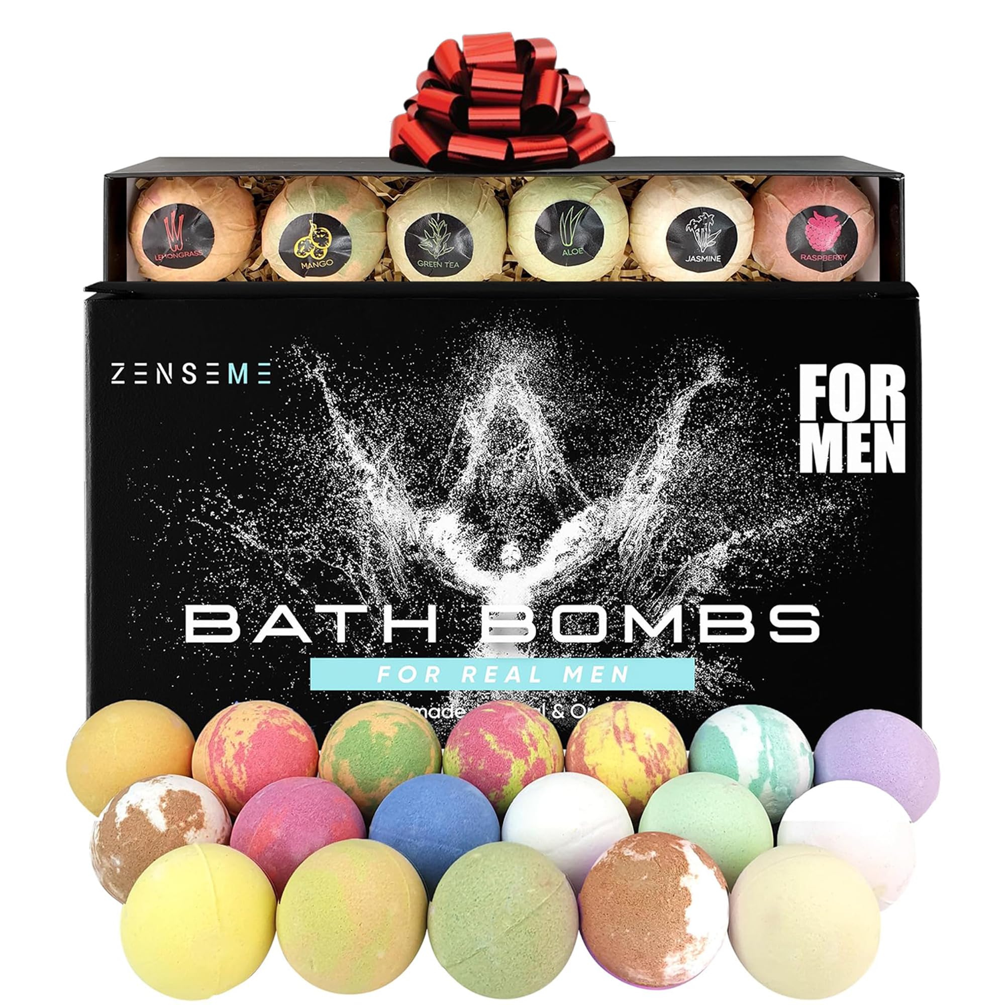 Bath Bombs for Men, Gift Set of 18 Scented Organic Handmade Bath Bombs of 2.5 oz with Natural Essential Oils. Perfect for Boyfriend, Husband, Father