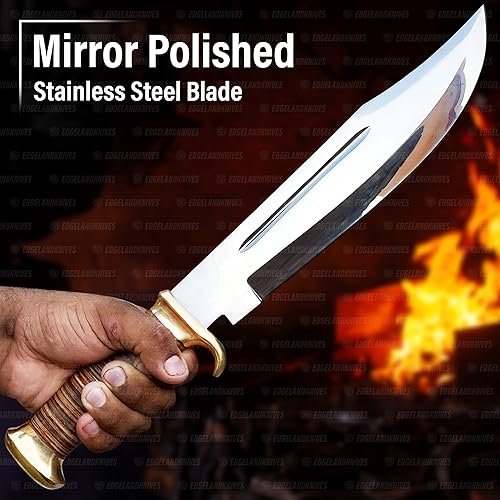 Miniatura 10 de Cuchillo Bowie grande con funda de 13.5 pulgadas, cuchillo Bowie de acero inoxidable D2 pulido espejo - Cuchillo Bowie personalizado afilado para