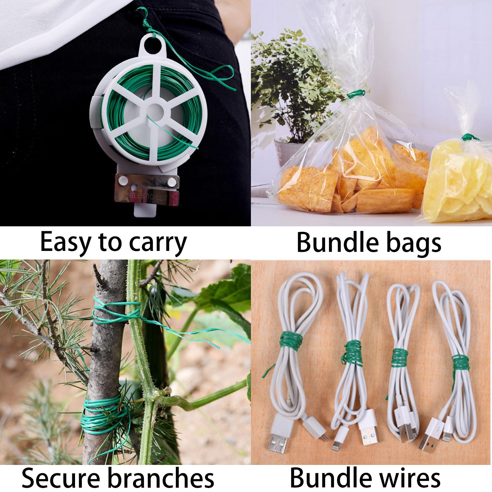 Attaches vertes pour plantes avec cutter intégré | Supports solides mais néanmoins pour tomates, vignes et grimpeurs | Idéal pour le jardinage et la formation des plantes (50 m, 2 rouleaux)