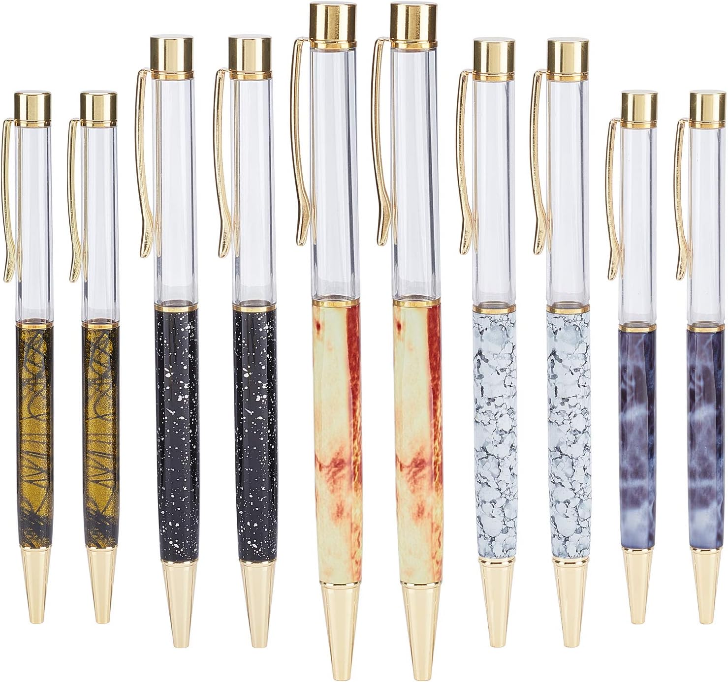 GORGECRAFT 10pcs DIY Floating Marble Empty Ballpoint Pens for DIY Glitter Epoxy Resin Crystal Ballpoint Pen