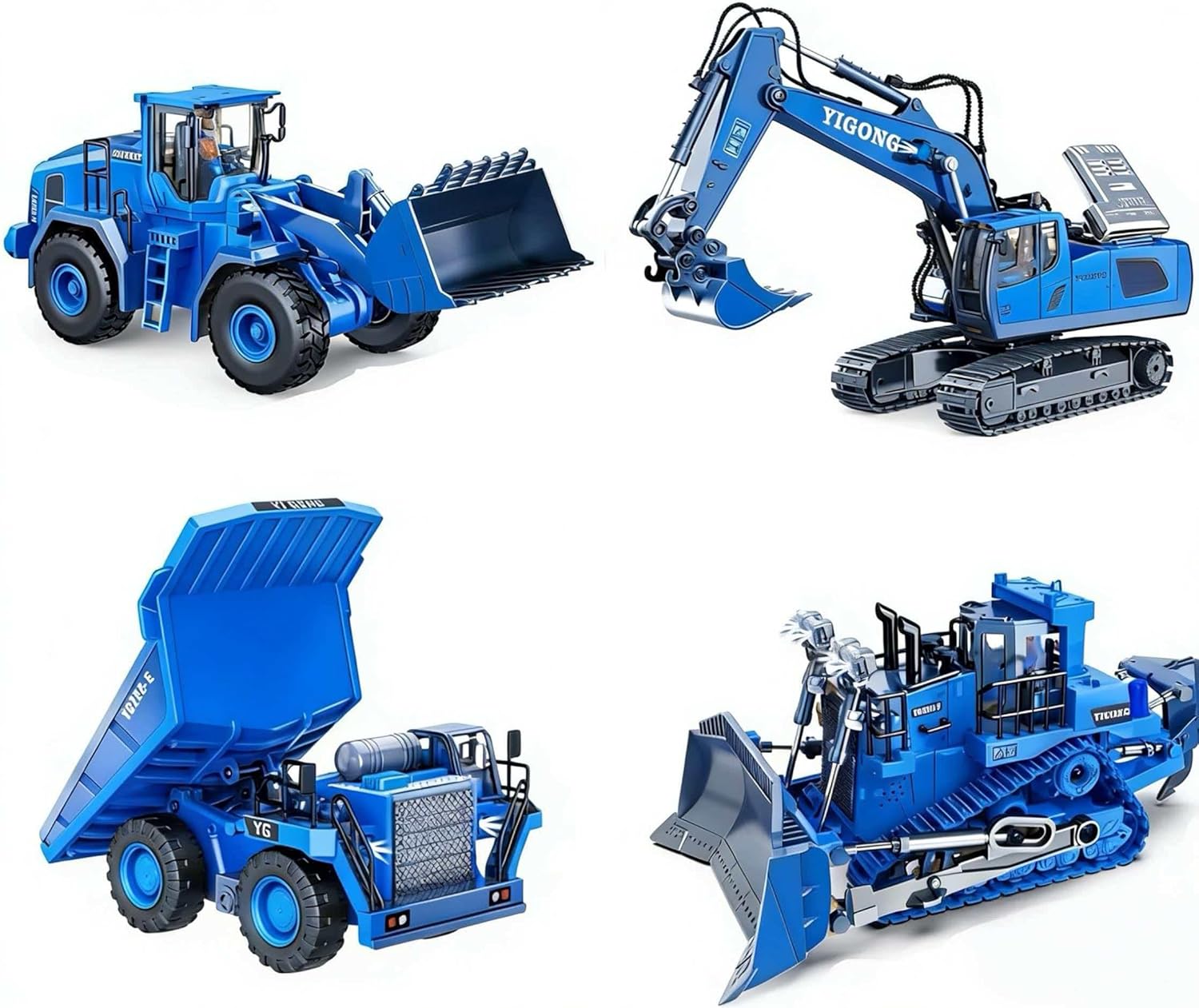 Remote Control Excavator (11-Channel), Dump Truck, Bulldozer, Loader (9-Channel), 2.4GHz