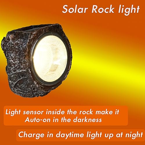 Miniatura 3 de Paquete de 4 luces solares de roca LED, impermeables, luces de piedra de jardín, focos de paisajismo al aire libre, patio, camino, entrada..