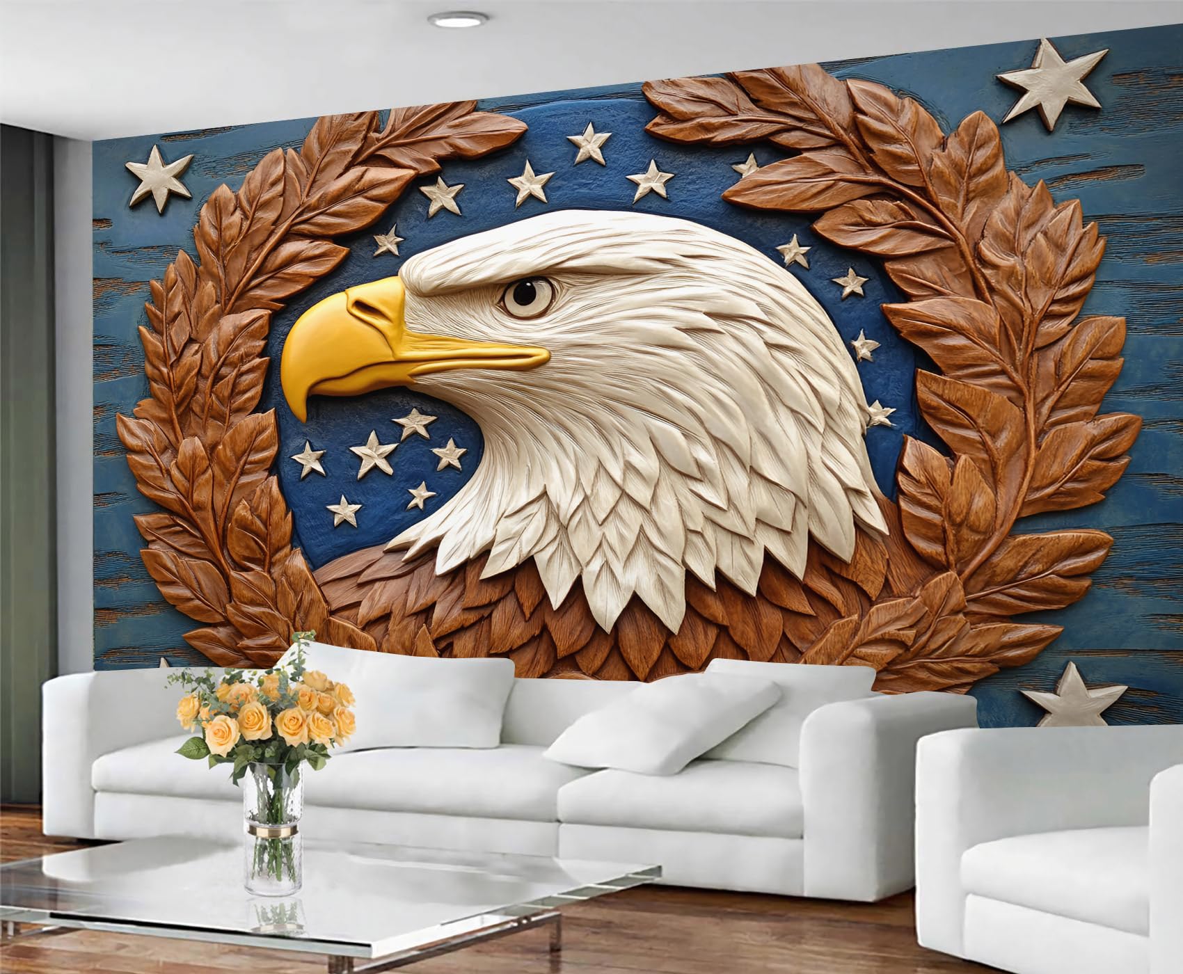 GIVLWF Eagles Wallpaper & Home Decor, Wooden Eagle Wallpaper for Living Room, Stars and Brown Bedroom Wall Paper, Patriotic Wall Mural & Room Decor - Non Self Adhesive