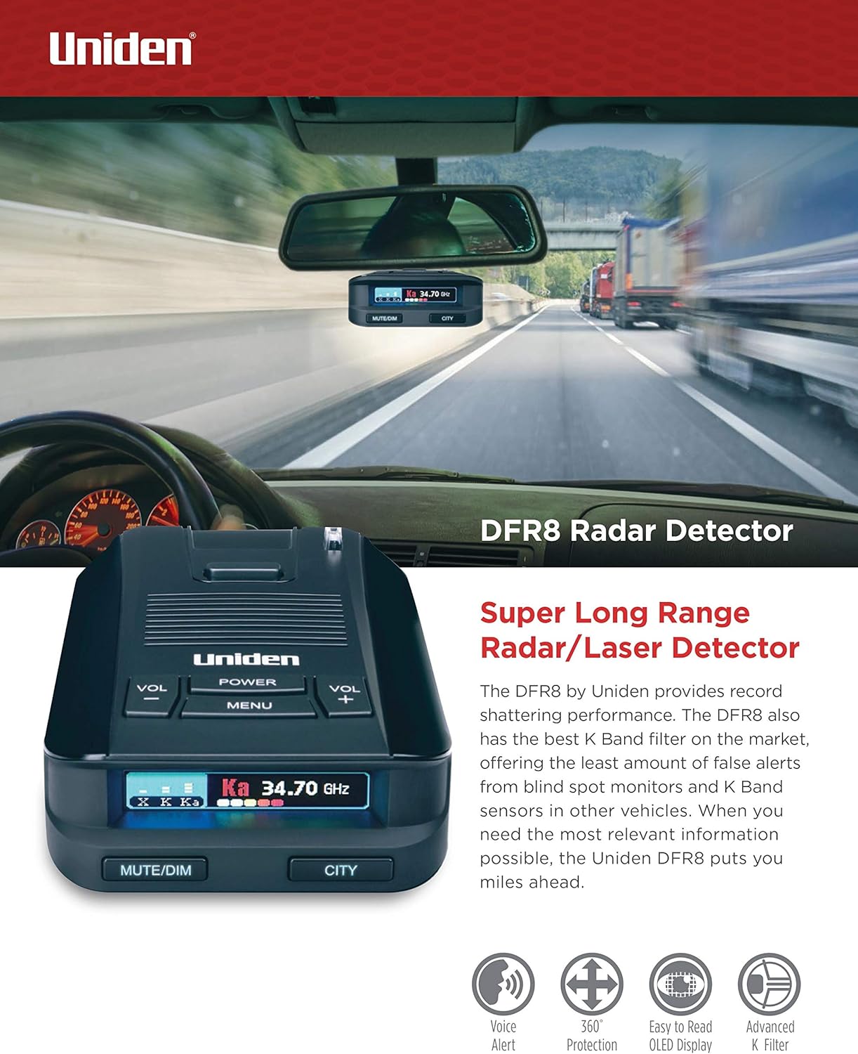 Hоlіdау Dеаlѕ 🛒 Uniden DFR8 Super Long Range Laser and Radar Detection, Advanced K/KA Band Filter, Voice Notifications, Ultra-bright Multi-Colored OLED Display