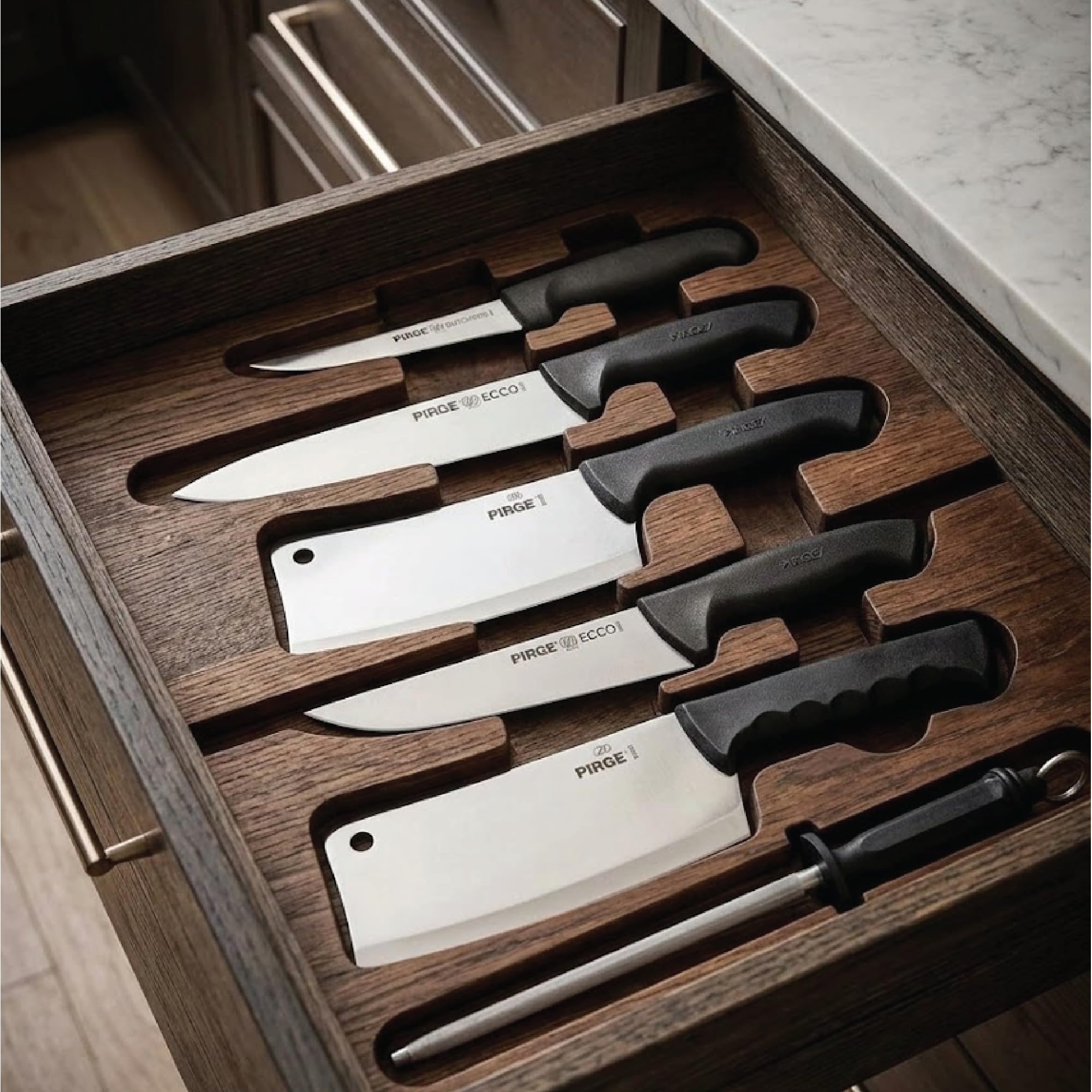 Pirge Set di coltelli da macellaio, 6 pezzi: coltelli da macellazione - coltello per disossare - acciaio per affilare - coltelli da cucina professionali in acciaio inossidabile
