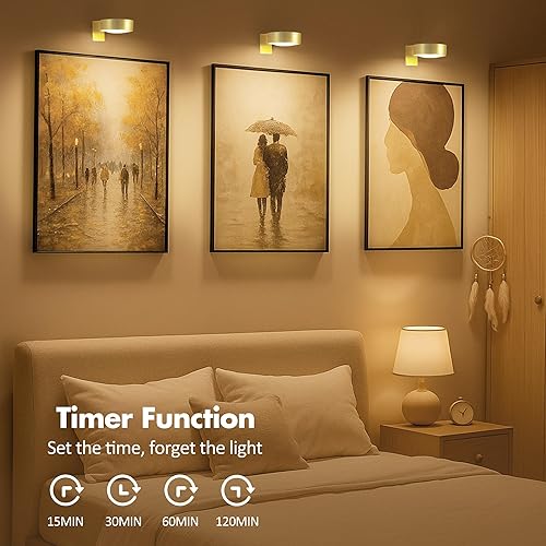 Miniatura 54 de Paquete de 3 luces de imagen para pared, luz LED recargable de pintura con control remoto regulable y temporizador, 3 modos de iluminación