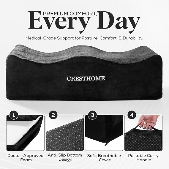 CrestHome Lightweight BBL Pillow After Surgery to Heal Faster & Protect Shape BBL Recovery Memory Foam Cushion with 250lbs Support, Velvet Cover & Non-Slip Bottom for Ultimate Comfort & Stability