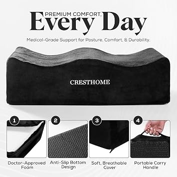 CrestHome Lightweight BBL Pillow After Surgery to Heal Faster & Protect Shape BBL Recovery Memory Foam Cushion with 250lbs Support, Velvet Cover & Non-Slip Bottom for Ultimate Comfort & Stability