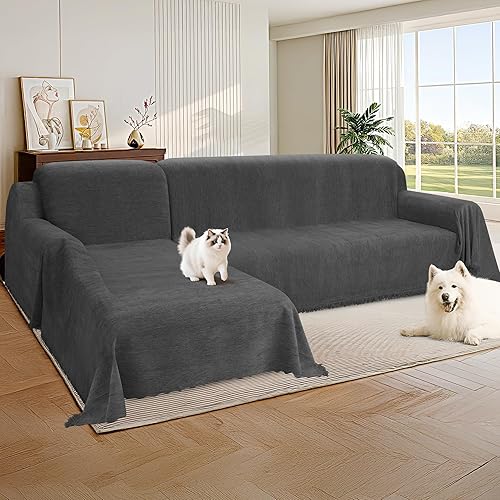 Miniatura 7 de HDCAXKJ Fundas de sofá de felpilla para sofá modular en forma de L, manta con borlas, 2 piezas en forma de L, fundas modulares con diván, protector